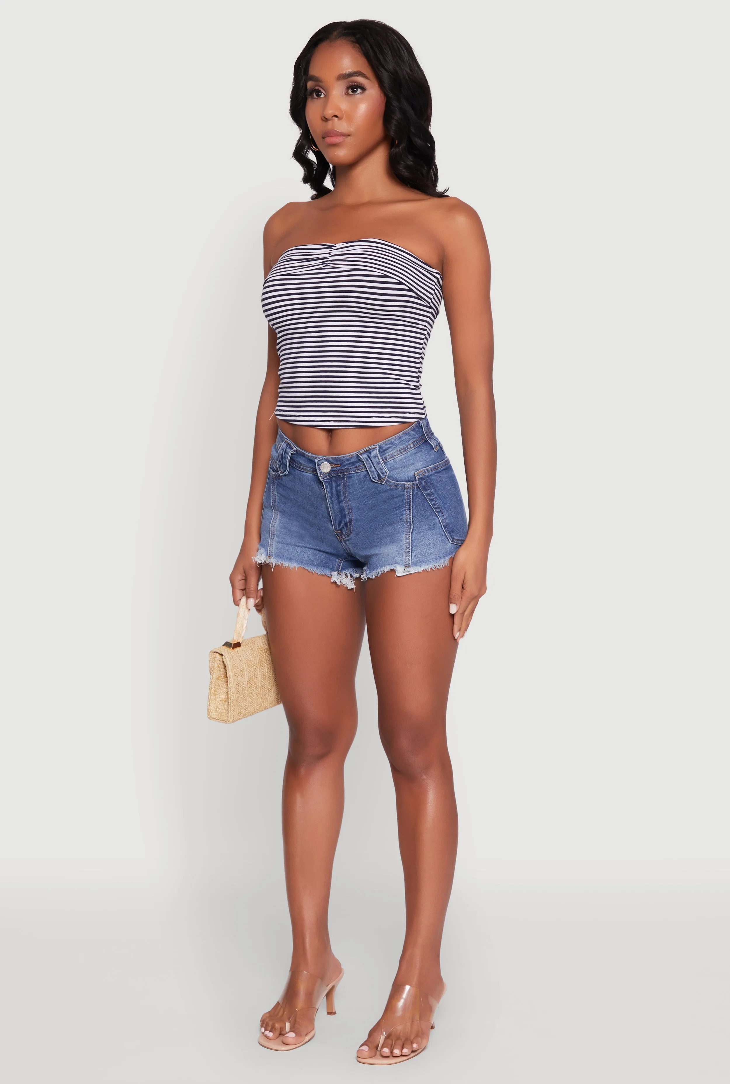 Madden Girl Frayed Hem Denim Booty Shorts Temperature Regulating Tech