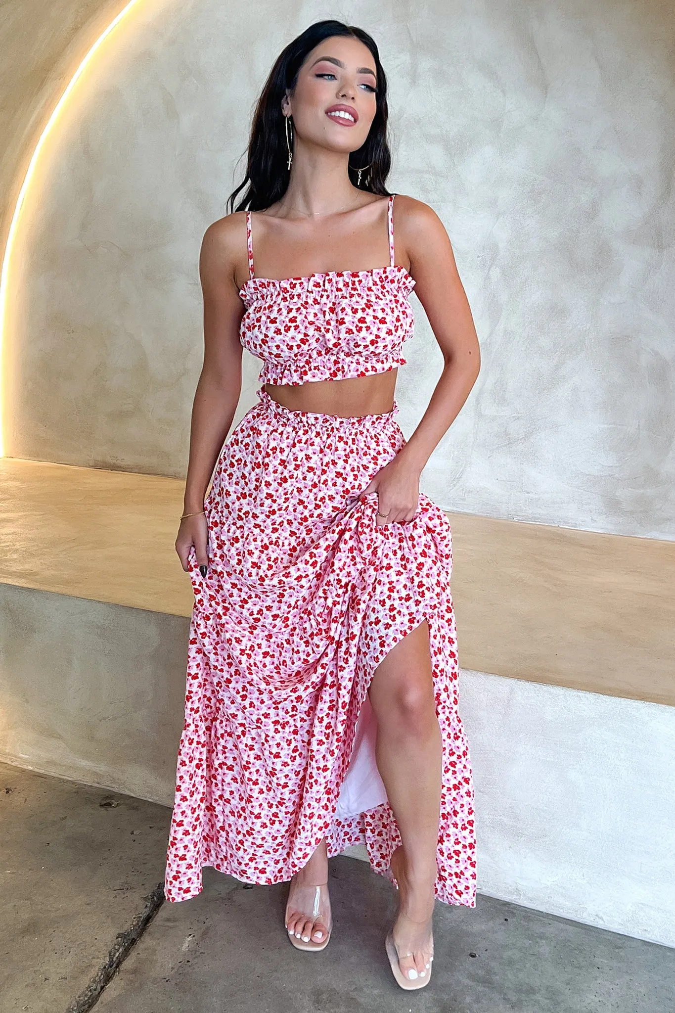 HighNeck retro look Selina Crop - Red Floral