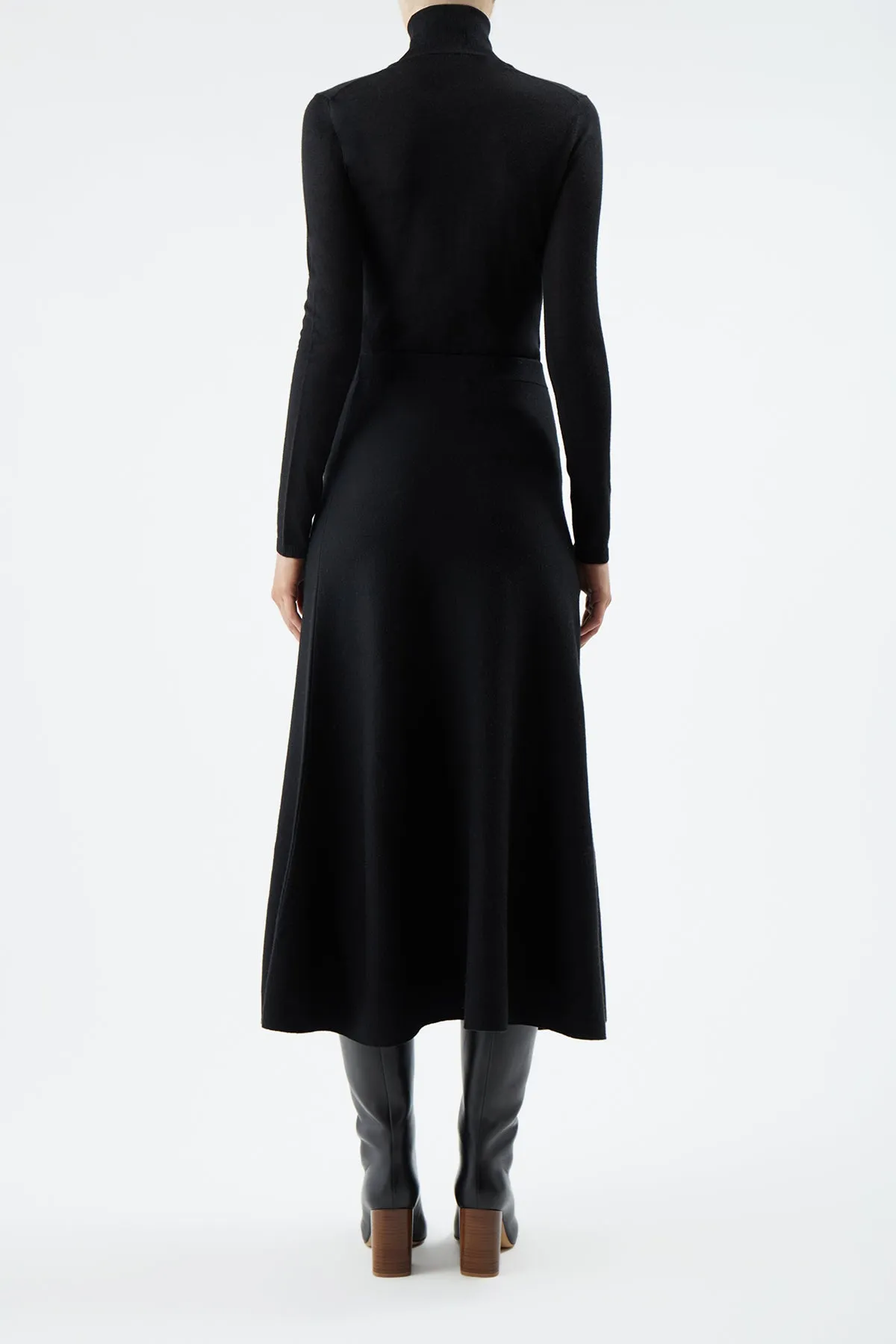 Freddie Knit Midi Skirt in Black Merino Wool Cashmere StaticFreeLining Wind Glow