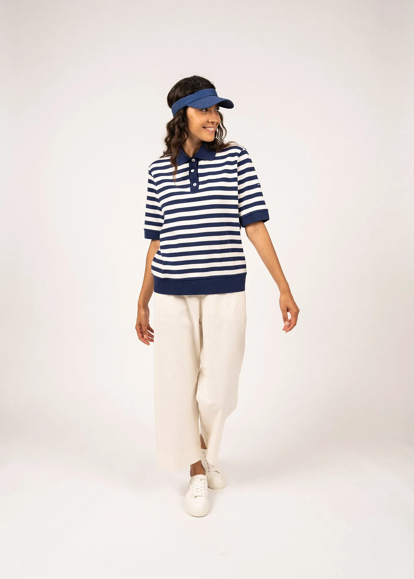 DurableWeave CAROLA - Striped Cotton Polo Shirt  (INDIGO / IVORY)