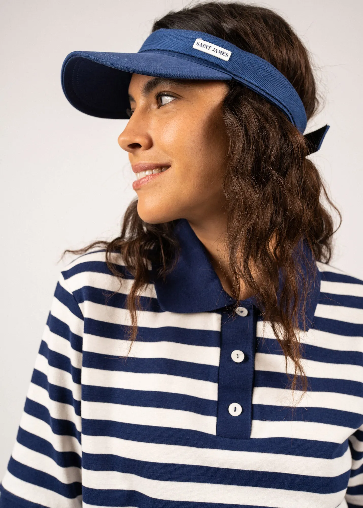 CAROLA - Striped Cotton Polo Shirt  (INDIGO / IVORY) EcoDye Process