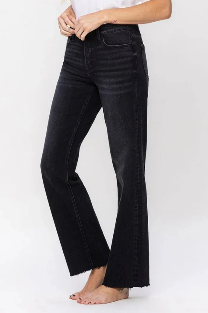 Seamless Design Flying Monkey High Rise Slim Wide Leg Black Jeans