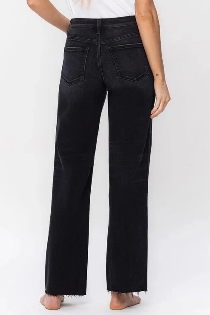 Flying Monkey High Rise Slim Wide Leg Black Jeans Morning Ease StretchWaistband