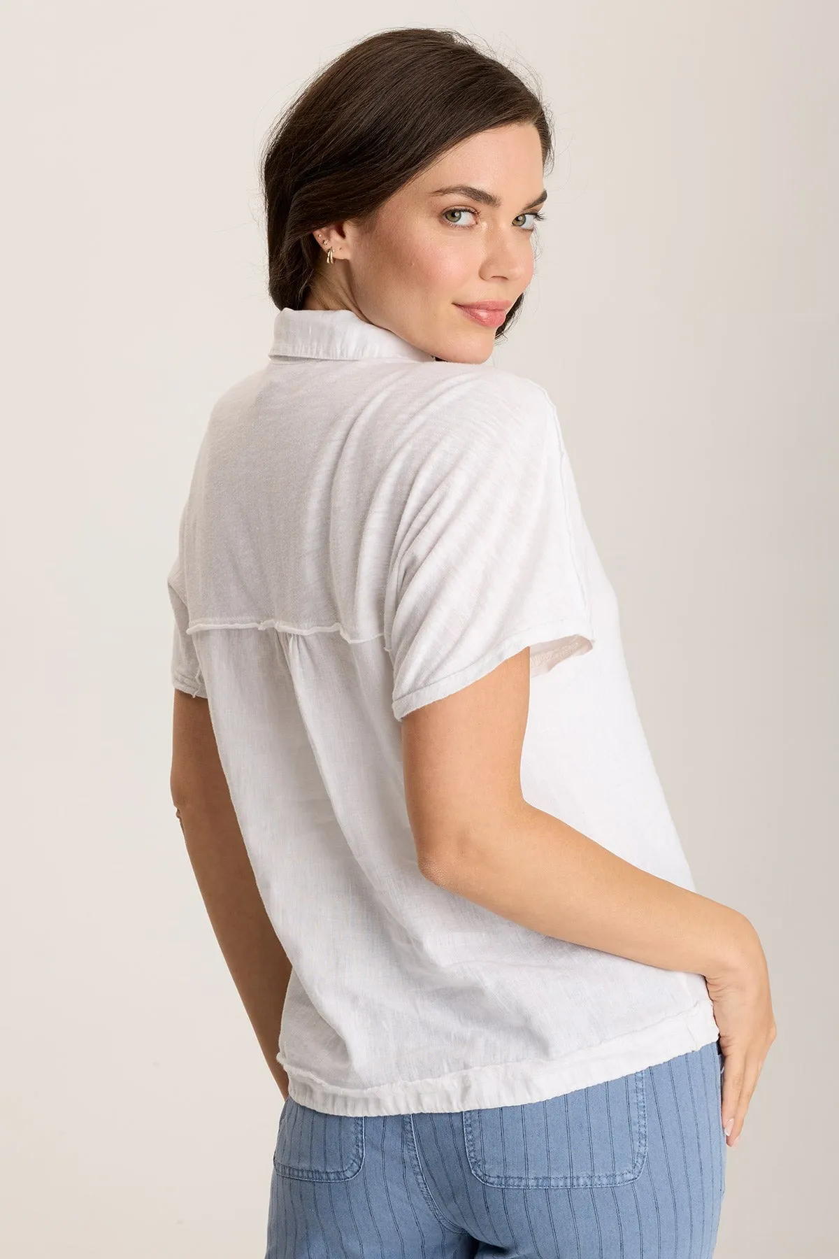 FourWayStretchClothing MoistureControl Fabric Inola Linen Cinched Button-Up Top