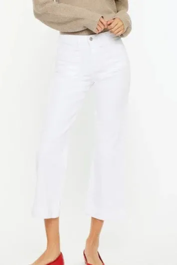 Kan Can High Rise Relaxed Cropped Flare White Jeans OdorControlClothing