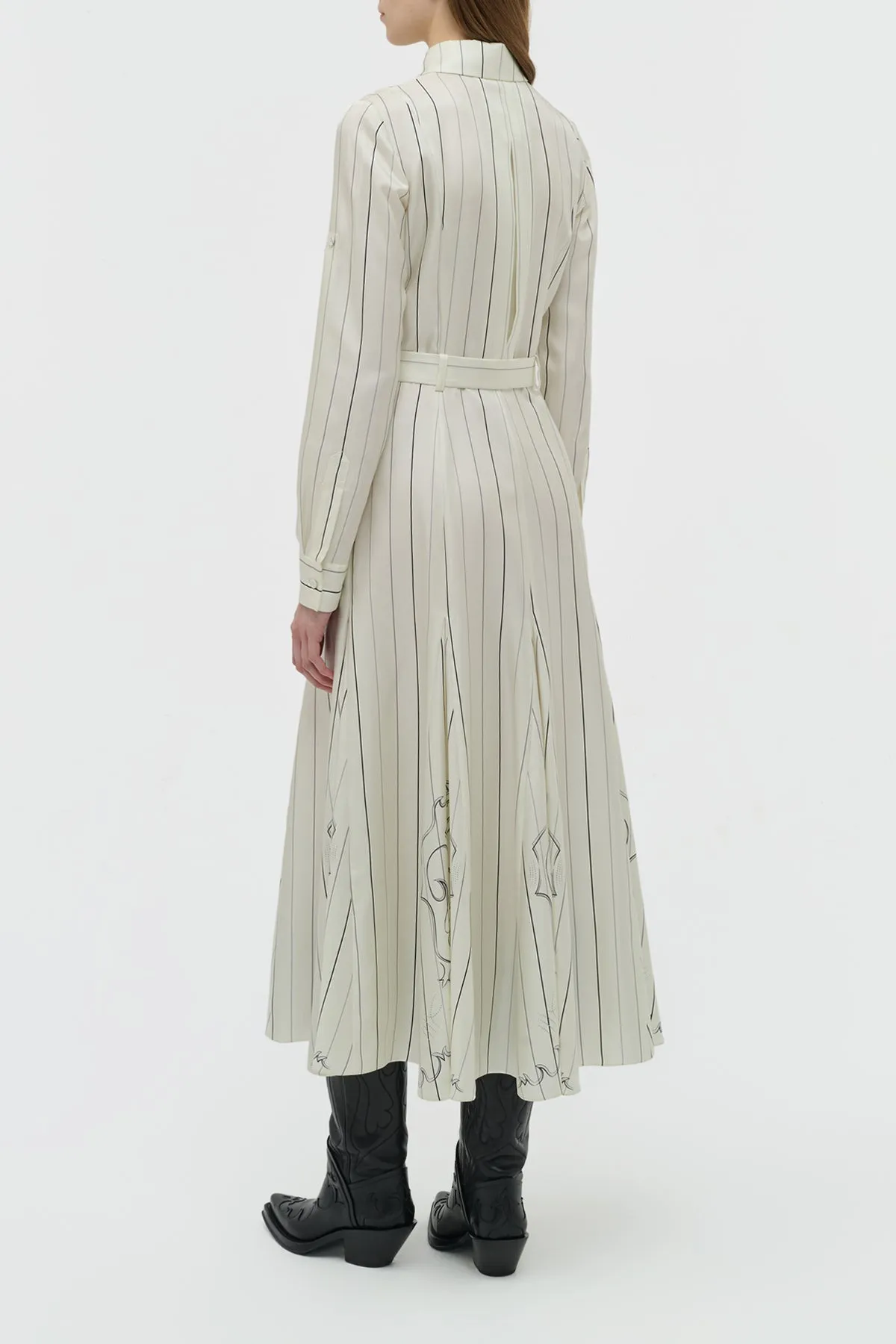 Galway Shirtdress in Ivory Multi Pinstripe Silk Twill Screen Core