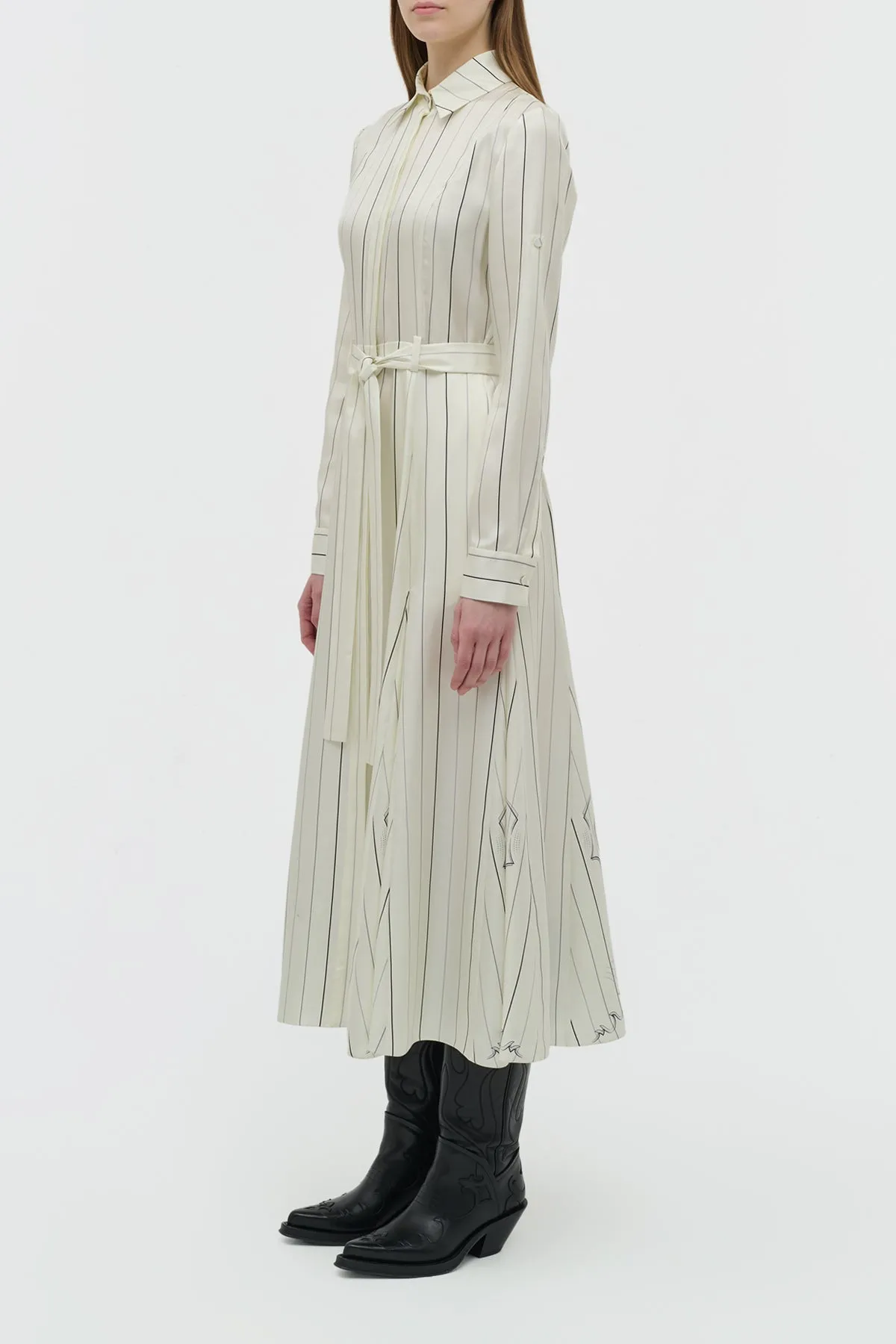 Galway Shirtdress in Ivory Multi Pinstripe Silk Twill Regal Glow Reinforced Edges