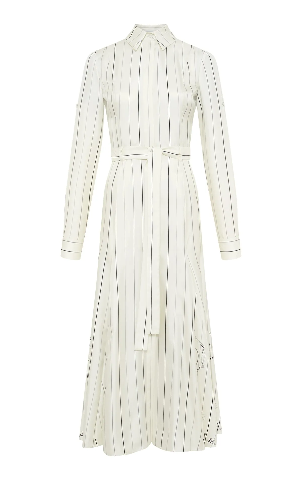 Galway Shirtdress in Ivory Multi Pinstripe Silk Twill Busy Glow