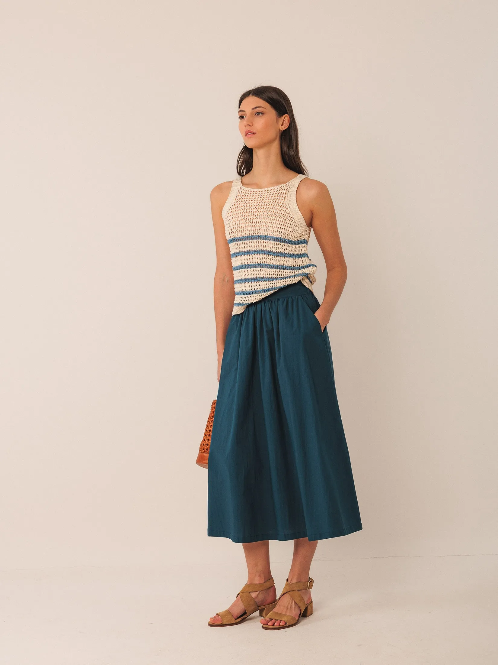Wind Ease Moon Cool Poplin Midi Skirt