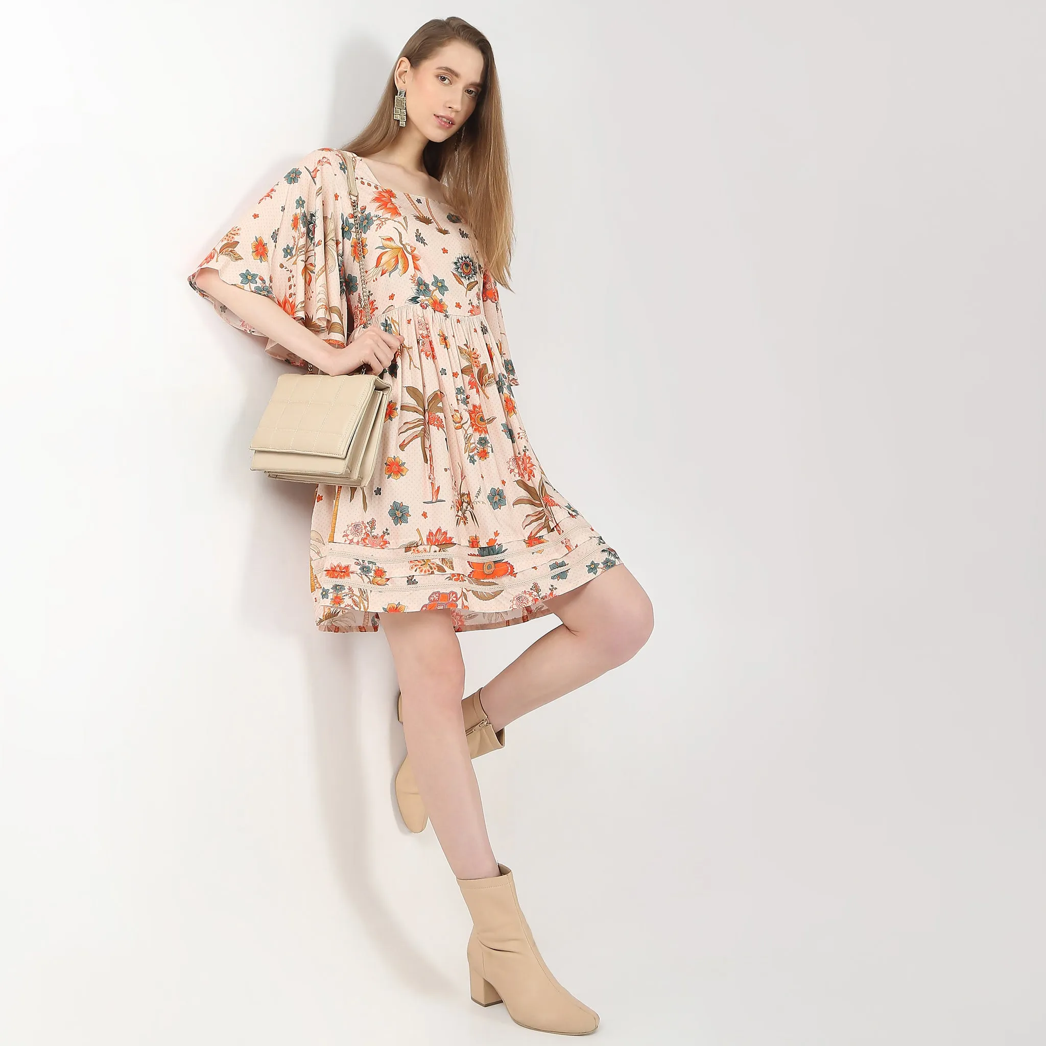 Flare Fit Printed Dress Universal Clasp Mechanism ShockAbsorbent Padding