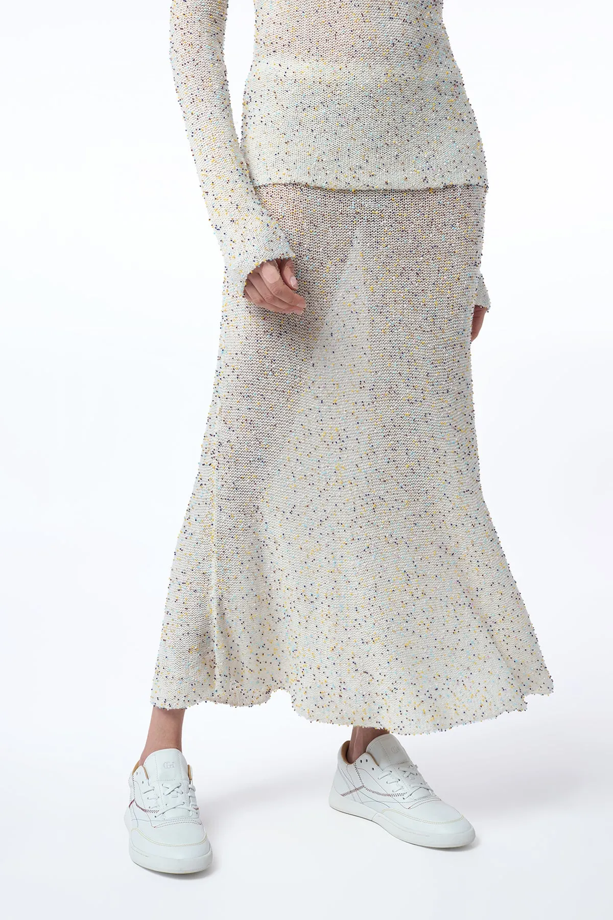 Cotton Rich Sabine Knit Maxi Skirt in Ivory Multi Beaded Cashmere