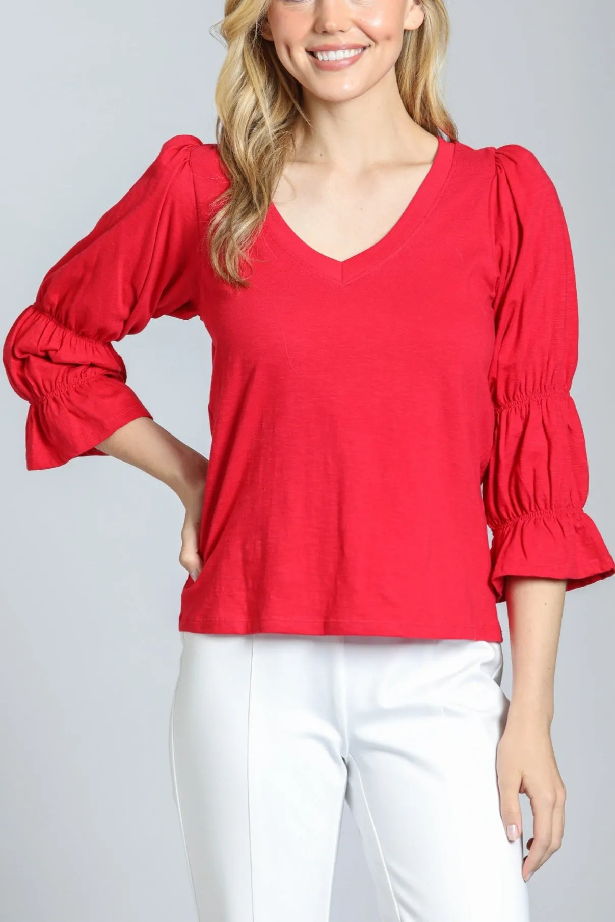 V-Neck Top With Renaissance Sleeve Beach Fit Smart Casual