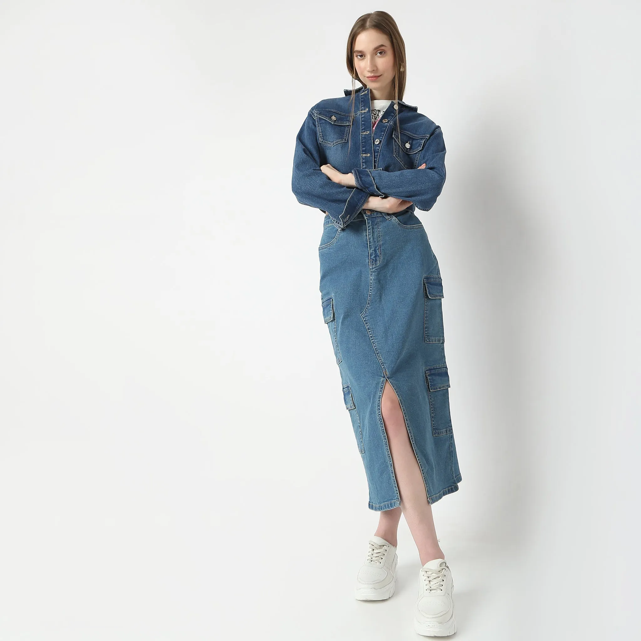 Day Off Full Length High Rise Denim Skirt