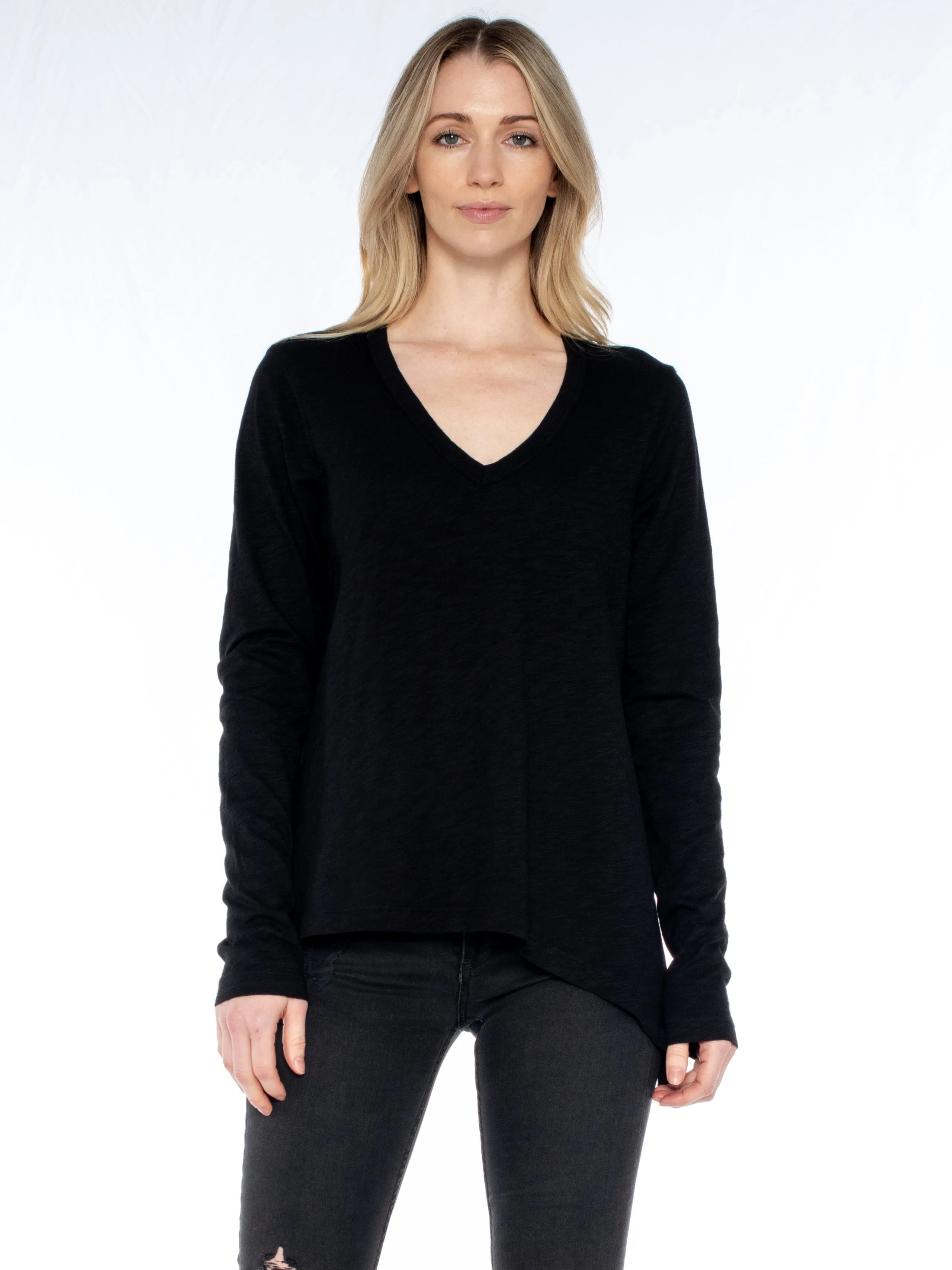 Sexy Deep V Double Slant Hem Tee LightweightWeave Bold Step