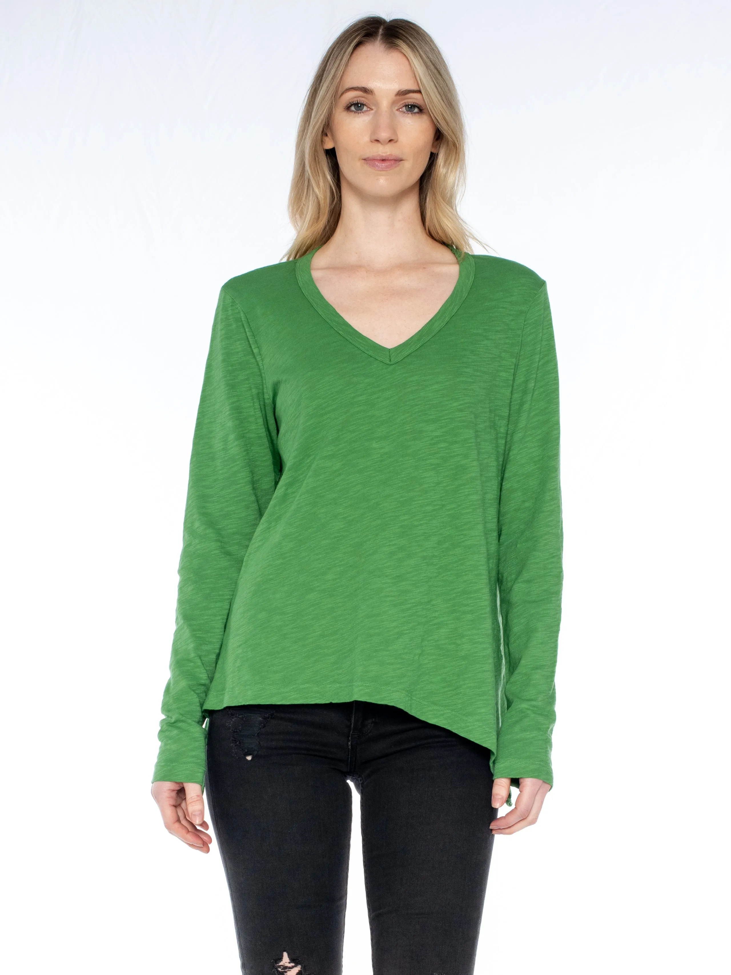 Sexy Deep V Double Slant Hem Tee Quick Wear