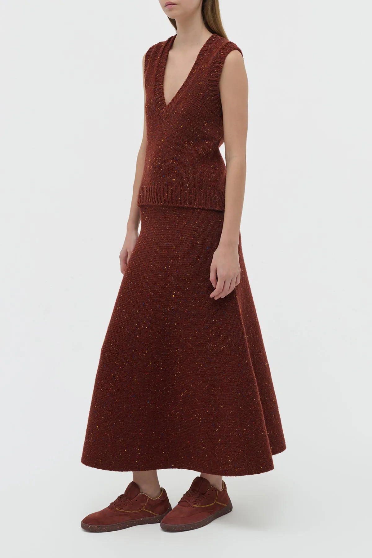 Eden Knit Maxi Skirt in Burnt Sienna Multi Speckle Cashmere Meeting Ready