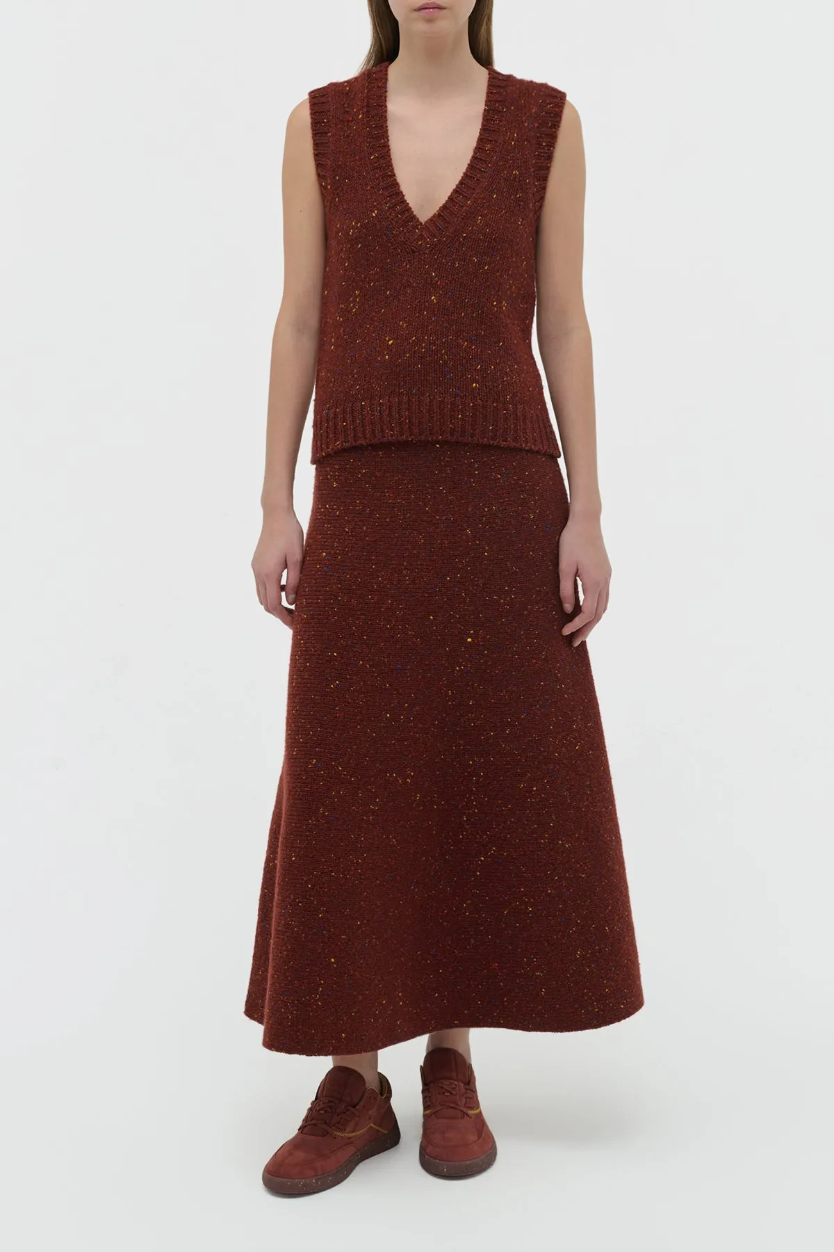 Breathable Comfort Curvy Fit Eden Knit Maxi Skirt in Burnt Sienna Multi Speckle Cashmere