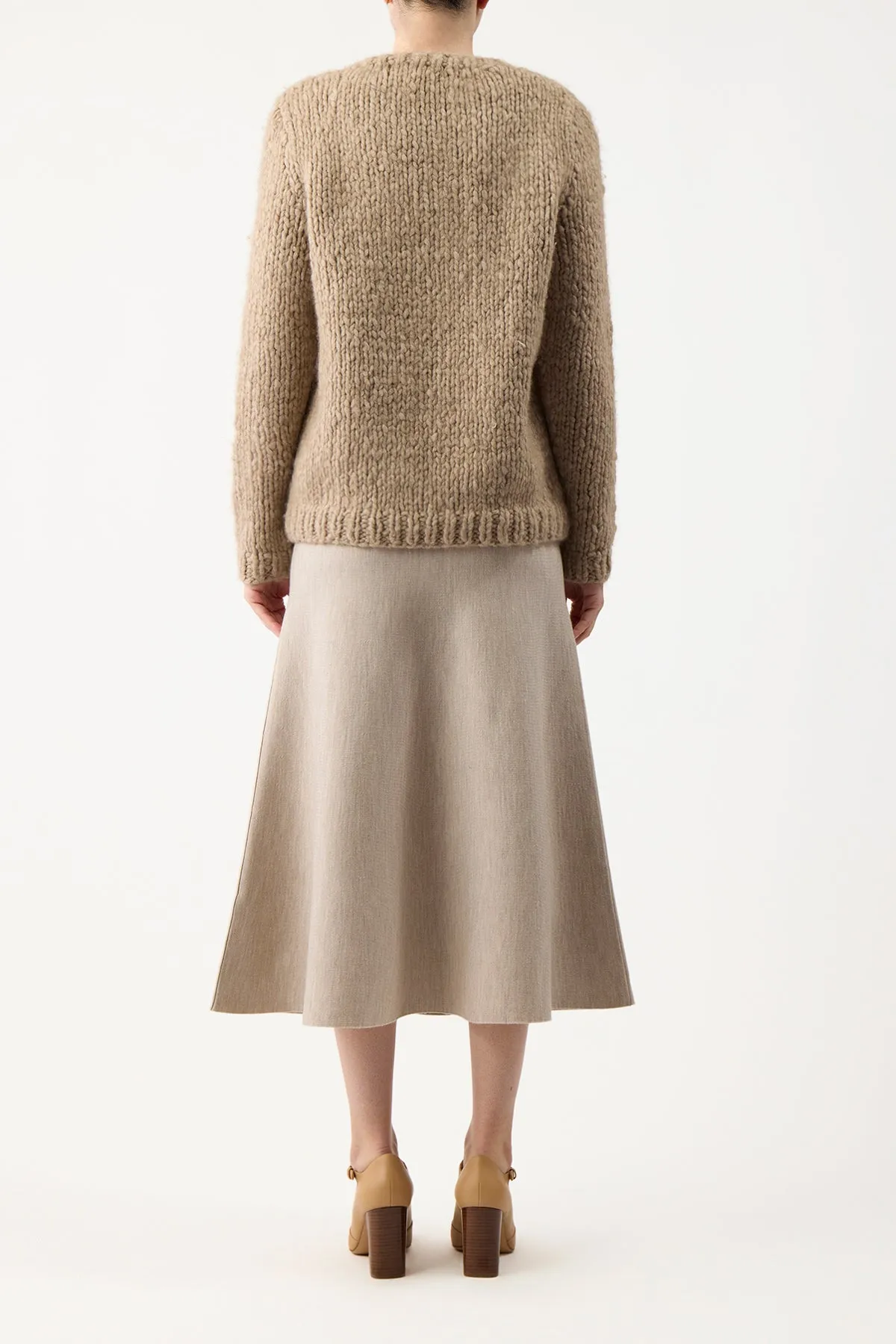 Moon Beam Gentle Breeze Freddie Knit Midi Skirt in Oatmeal Merino Wool Cashmere