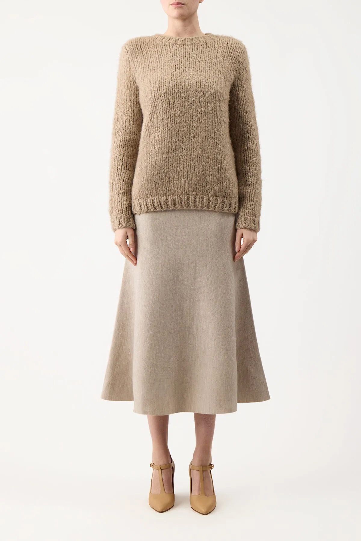 Freddie Knit Midi Skirt in Oatmeal Merino Wool Cashmere Curvy Fit