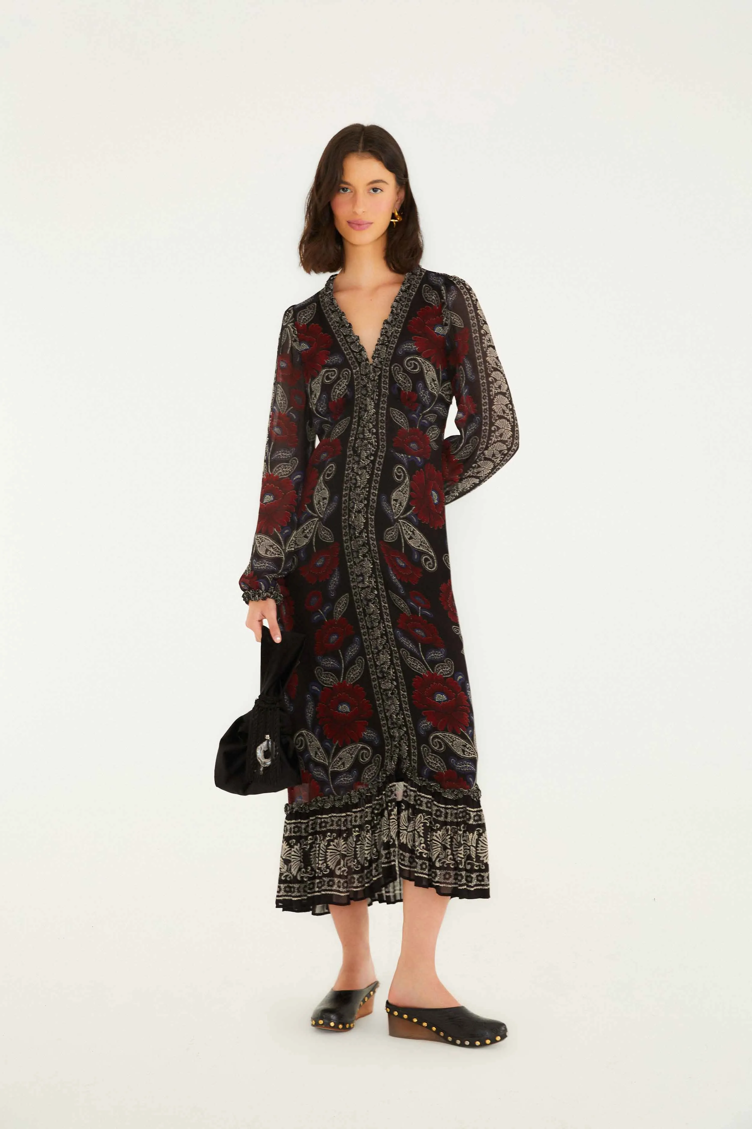 Timeless Look Rock Bay Black Valentina Ruffled Long Sleeve Midi Dress