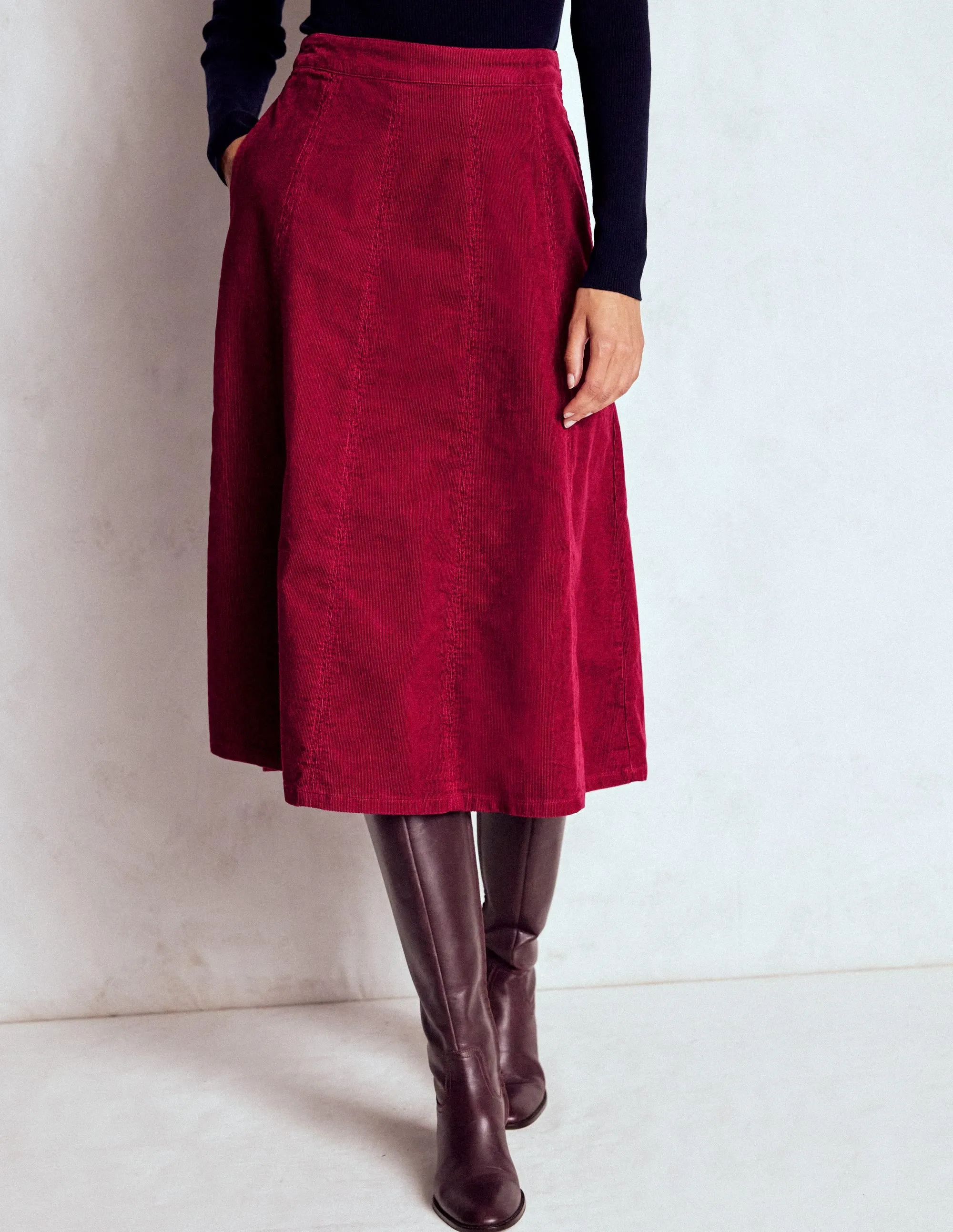 Joy Cord Midi Skirt-Burgundy Red Minimal Look