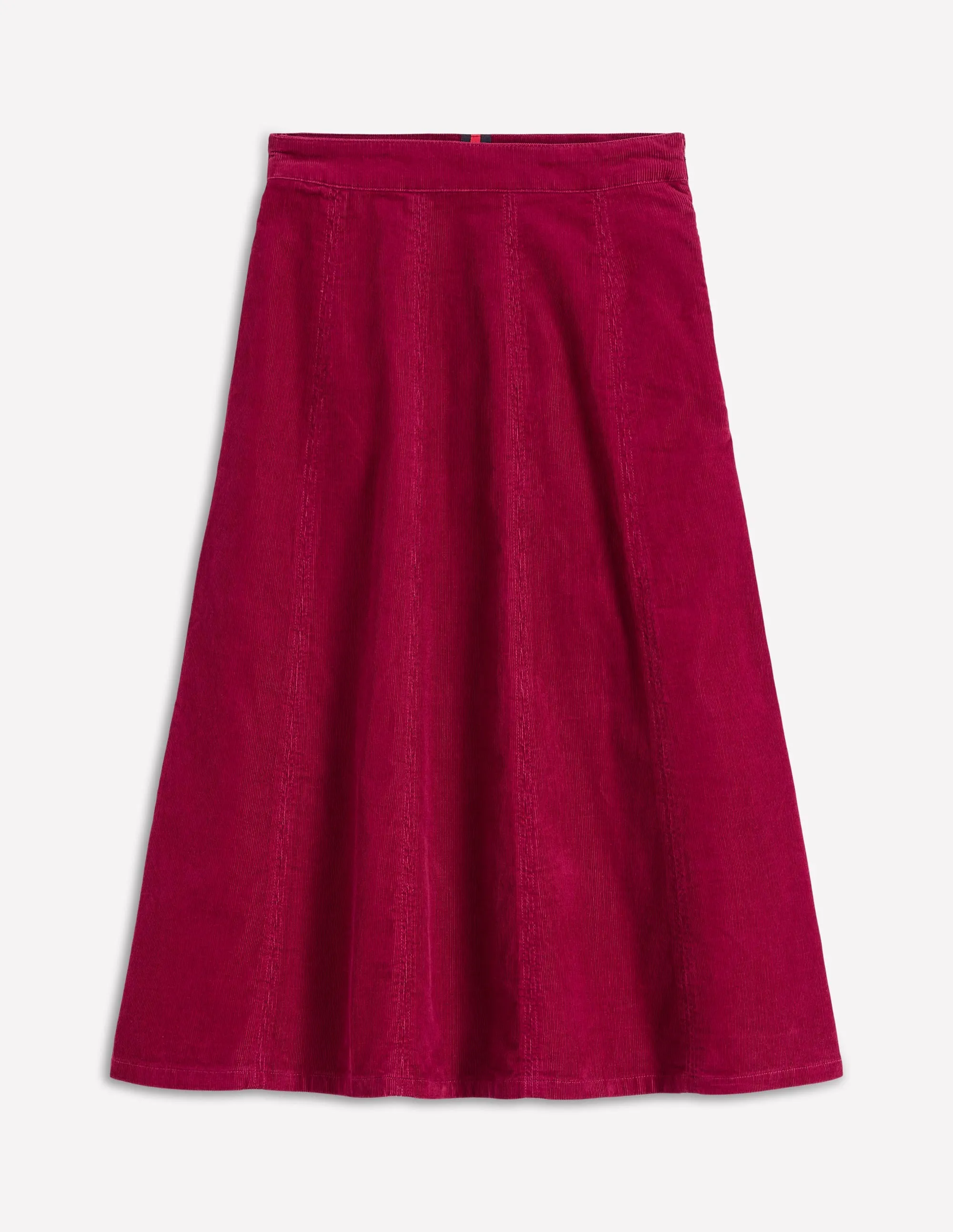 Contrast Stitching Joy Cord Midi Skirt-Burgundy Red
