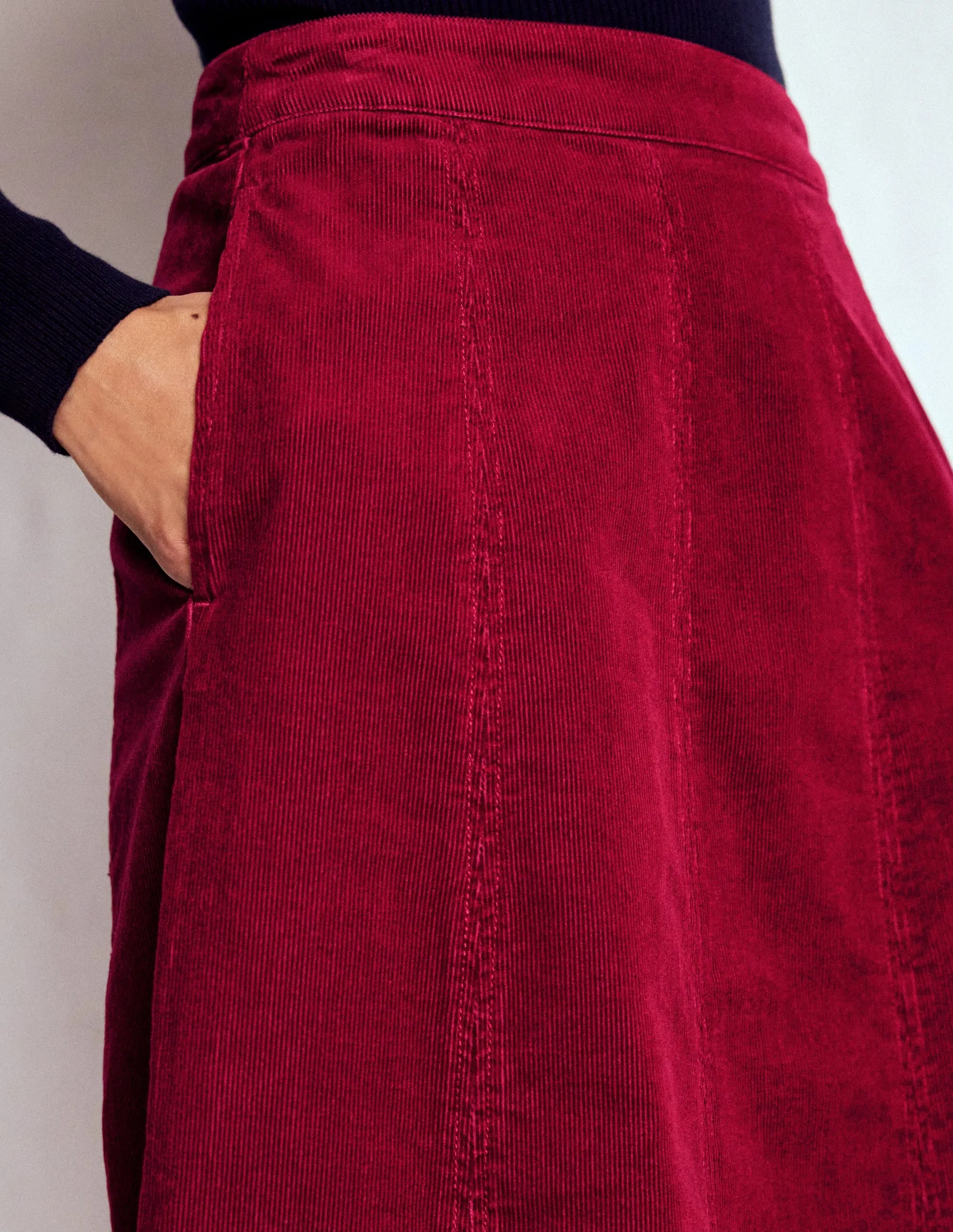 Bold Look Fresh Fit Joy Cord Midi Skirt-Burgundy Red