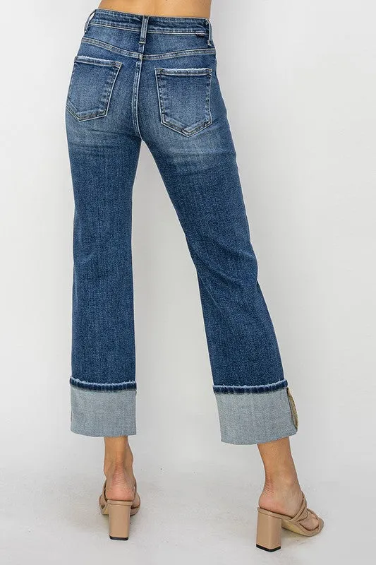 Global Cool Risen Dark Wash Straight Cuffed Jeans