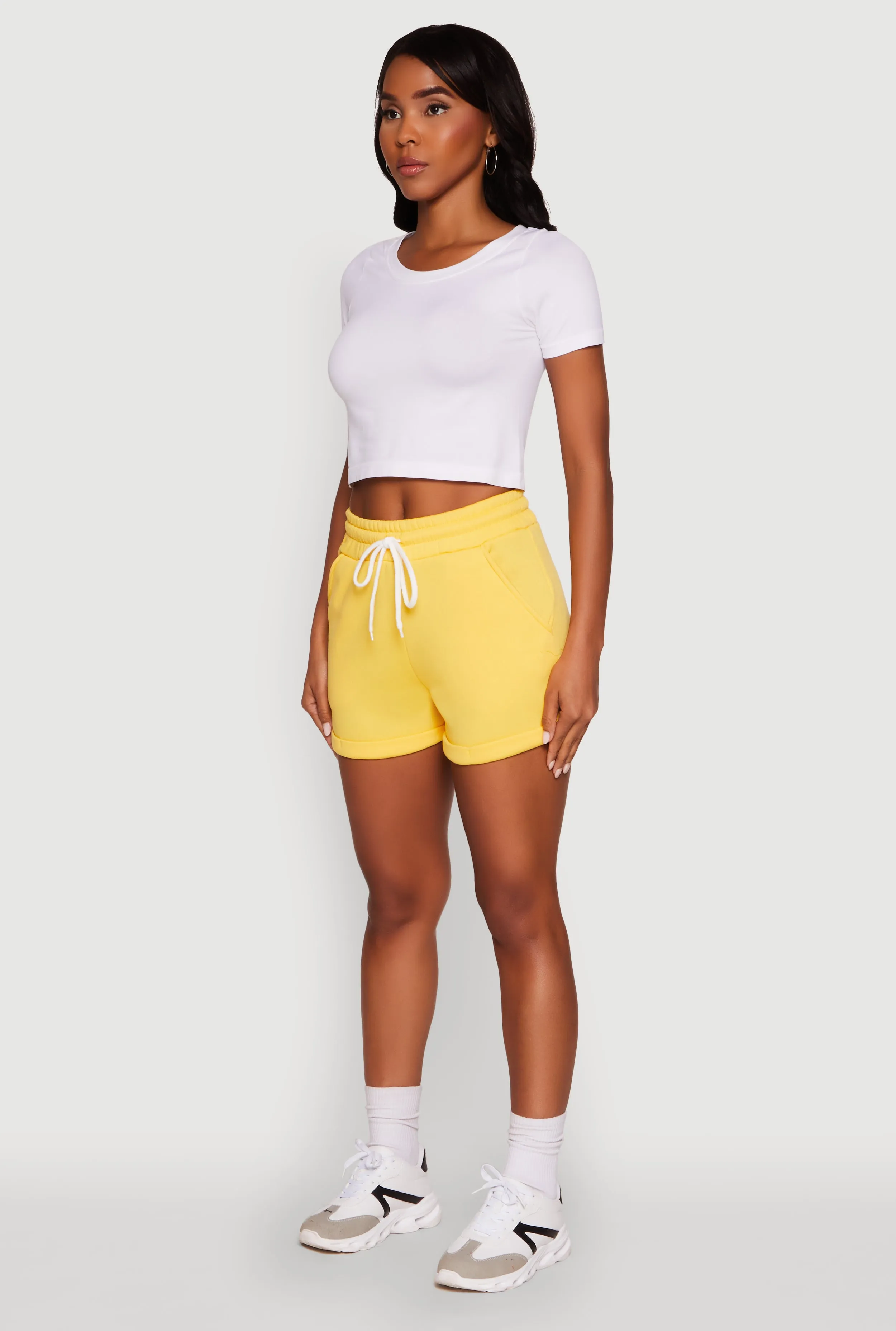 Chic Drawstring High Waisted Sweatshorts with Fixed Cuffs Camping Gear