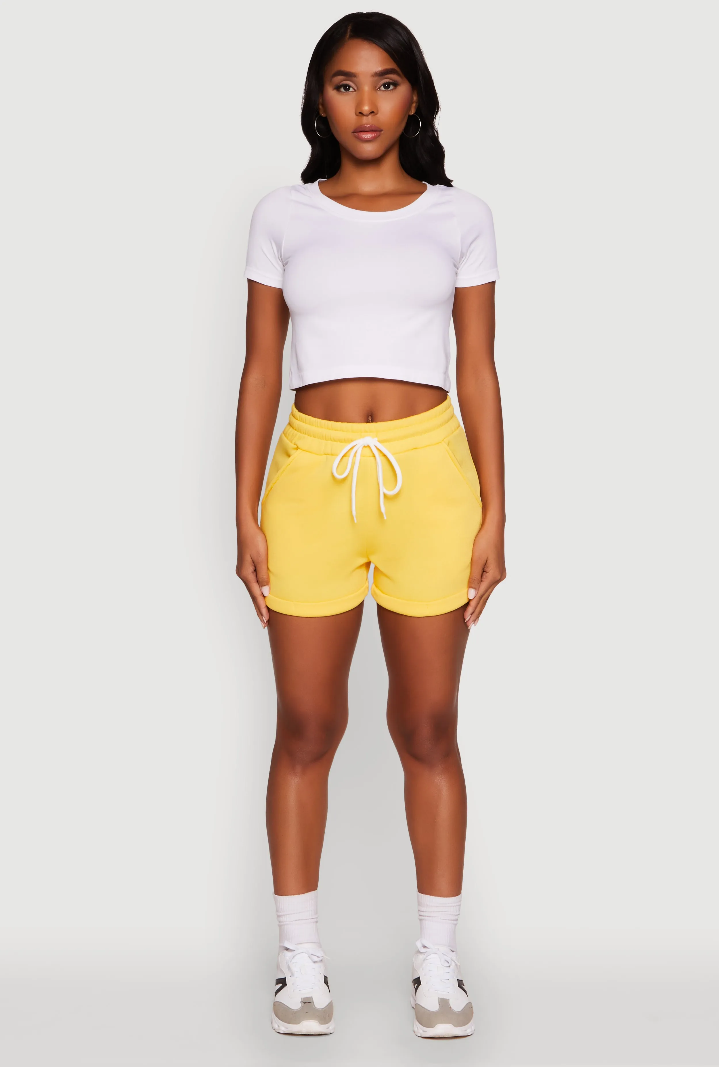 Chic Drawstring High Waisted Sweatshorts with Fixed Cuffs Sweat Wicking Channels shrink - resistant