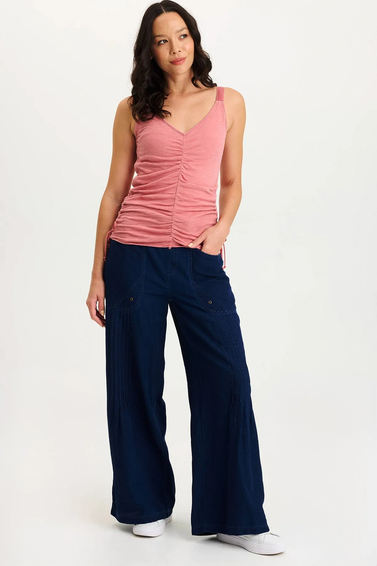 Blaise Jersey Allover Ruched Adjustable Tank Durable Reinforced Edges Design Soul