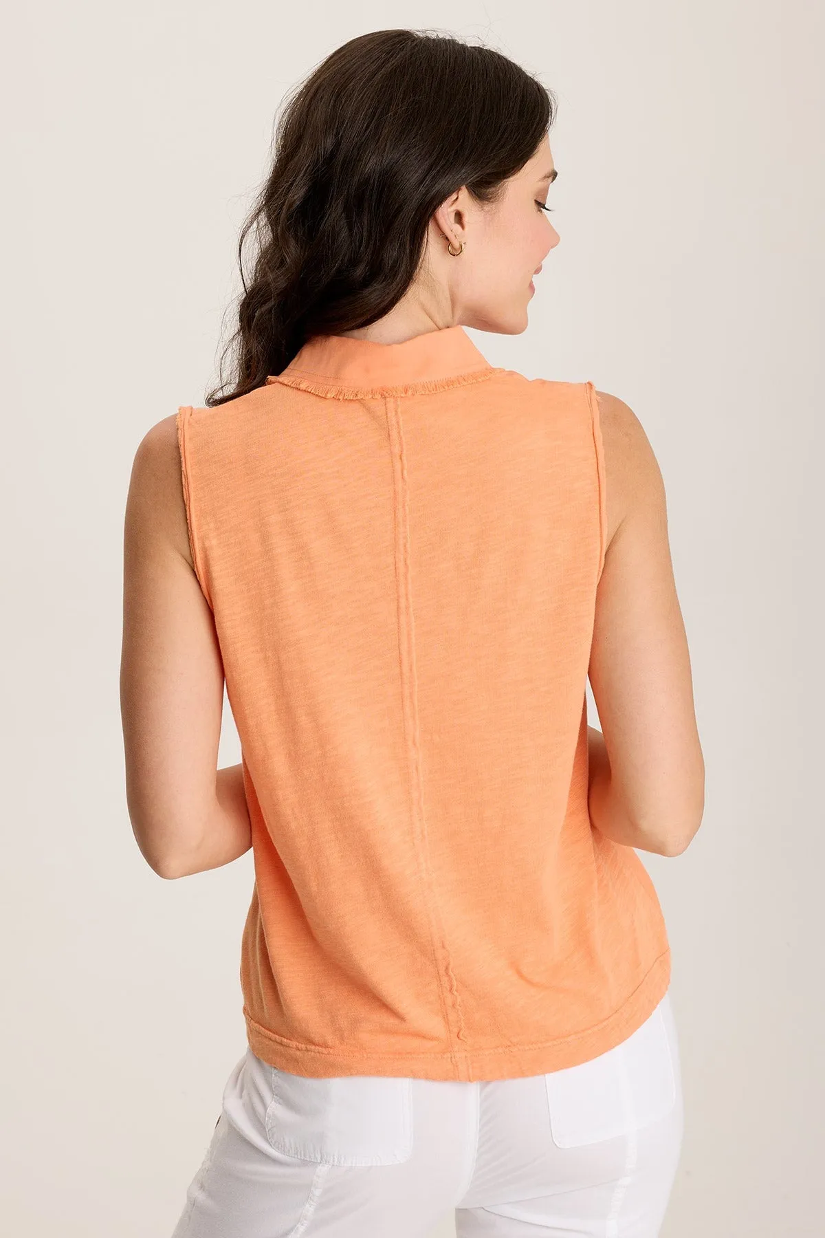 Rein Sleeveless Polo with Snap Front & Cinched Hem Travel Light