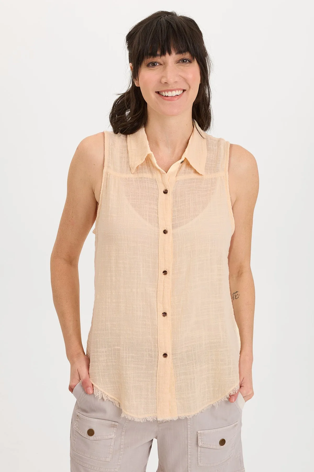 NoSlipTrims Otto Gauze Button-Up Tank