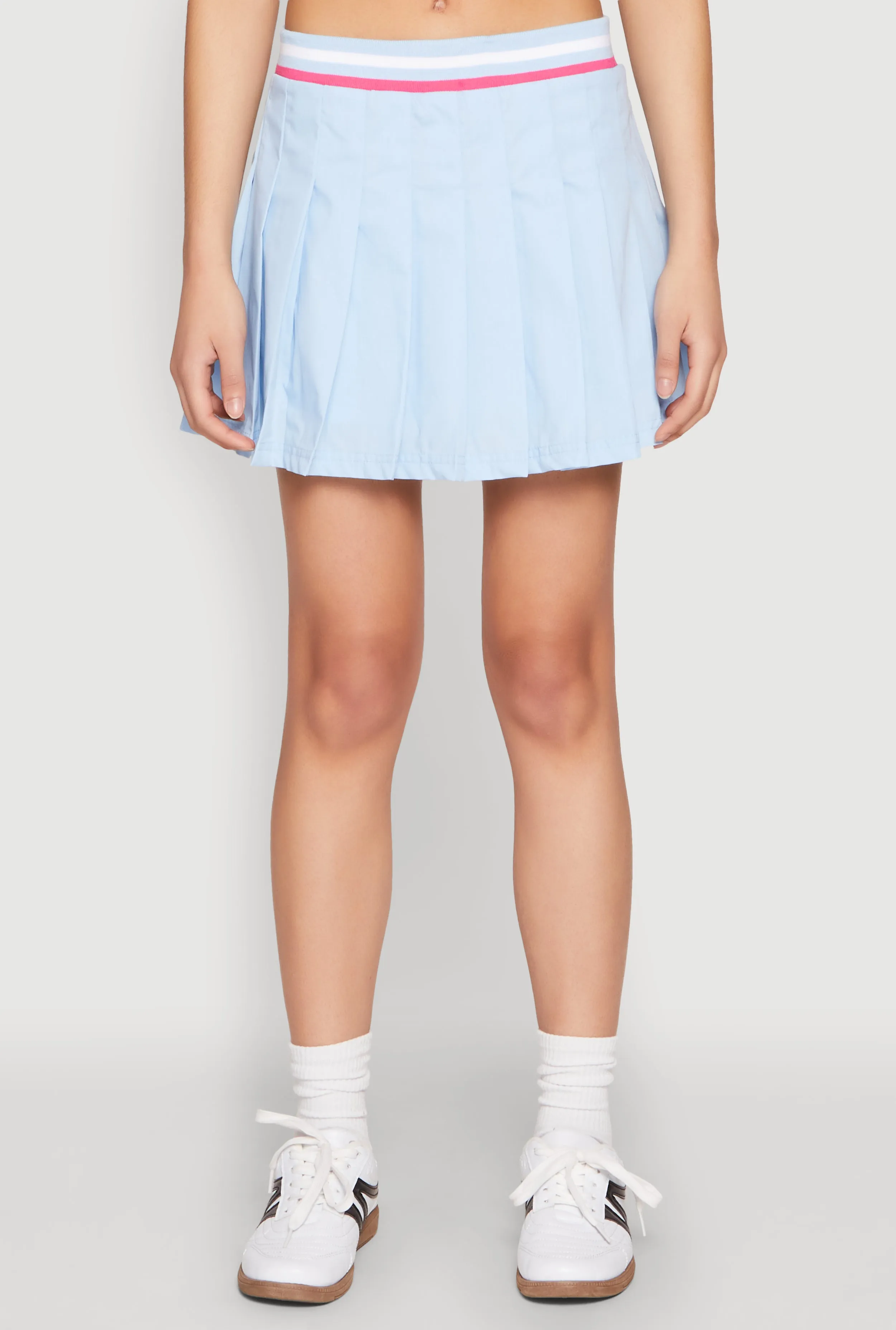 Poplin Varsity Stripe Pleated Skirt beaded embellishment Weekend Vibes