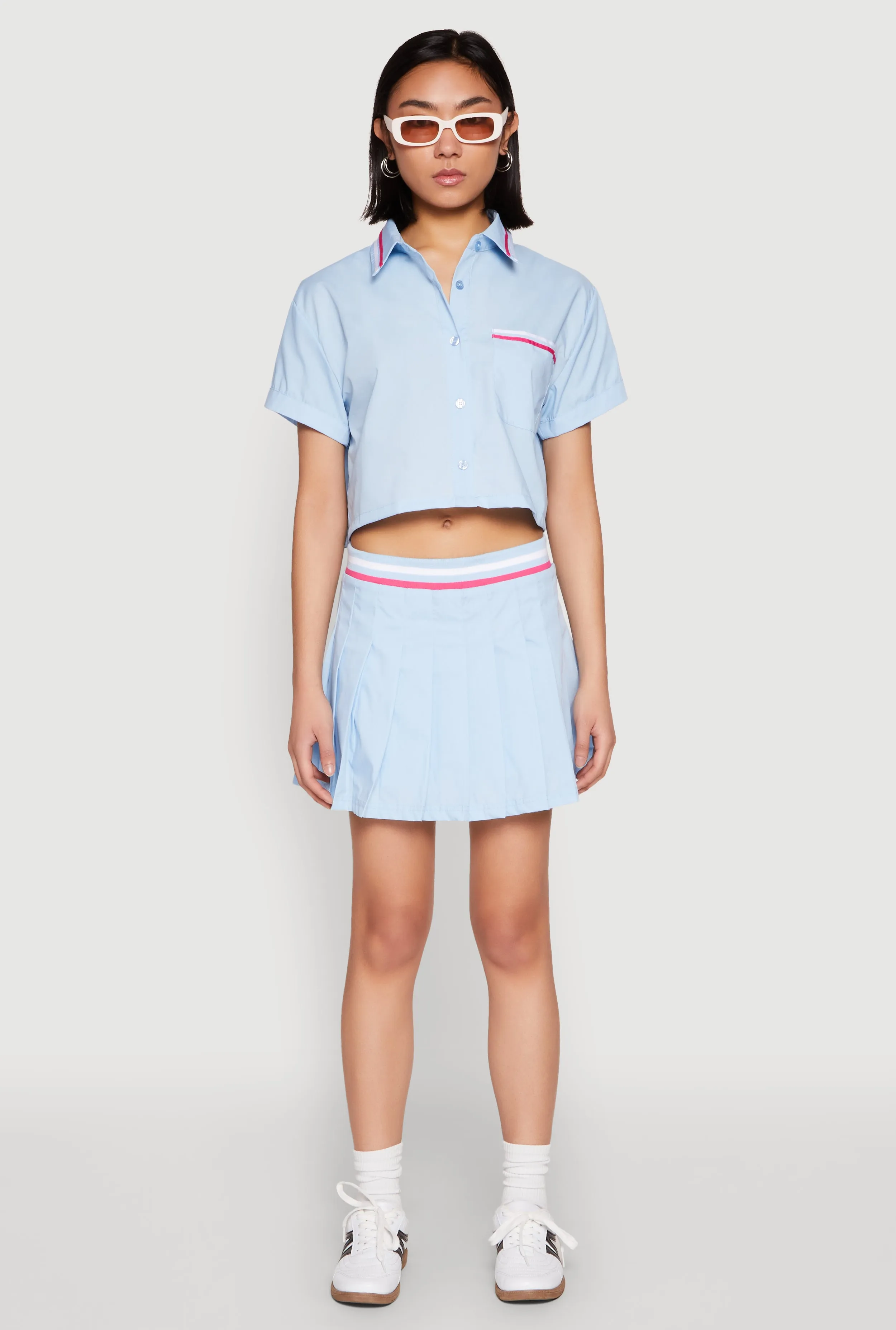 Casual Feel Poplin Varsity Stripe Pleated Skirt