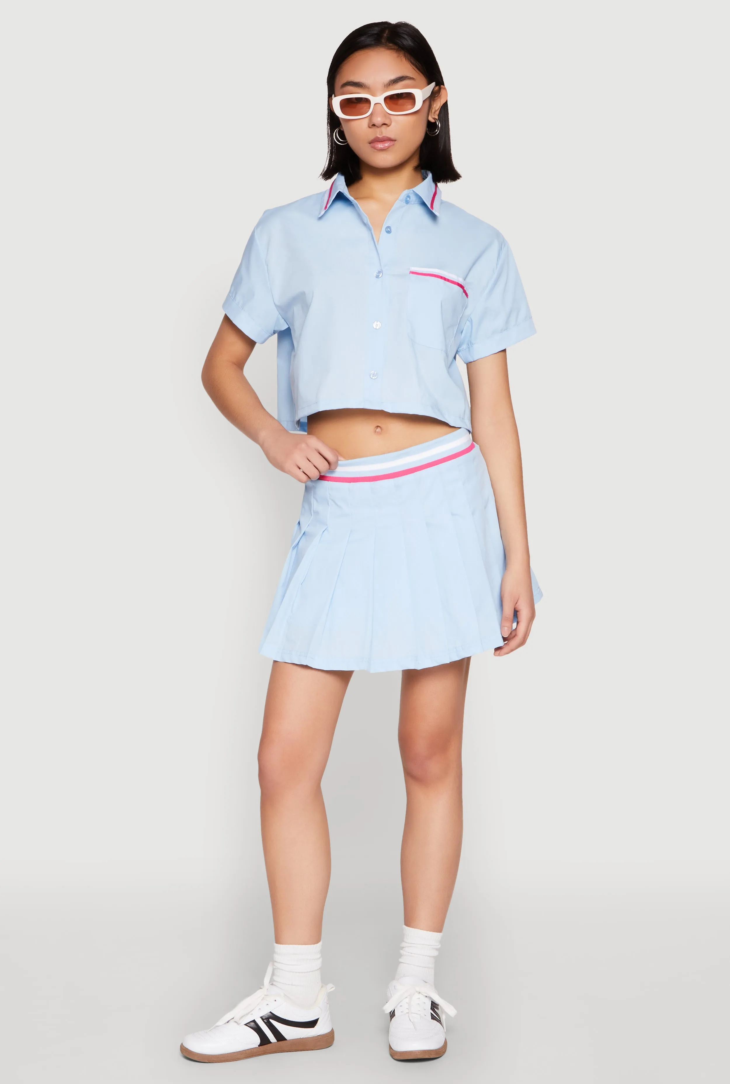 Easy Comfort Poplin Varsity Stripe Pleated Skirt