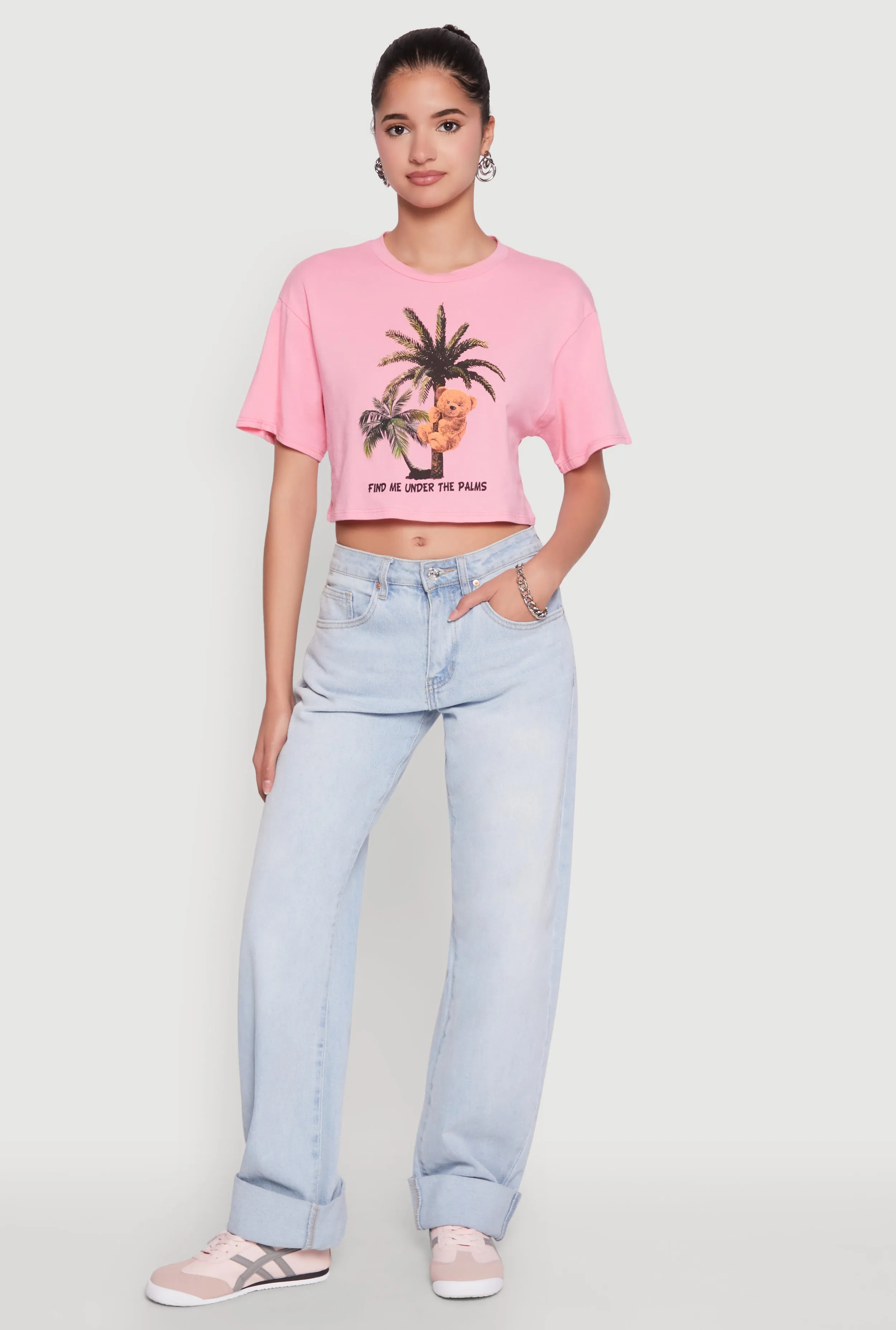 Find Me Under The Palms Graphic Cropped T Shirt Fun and Comfortable