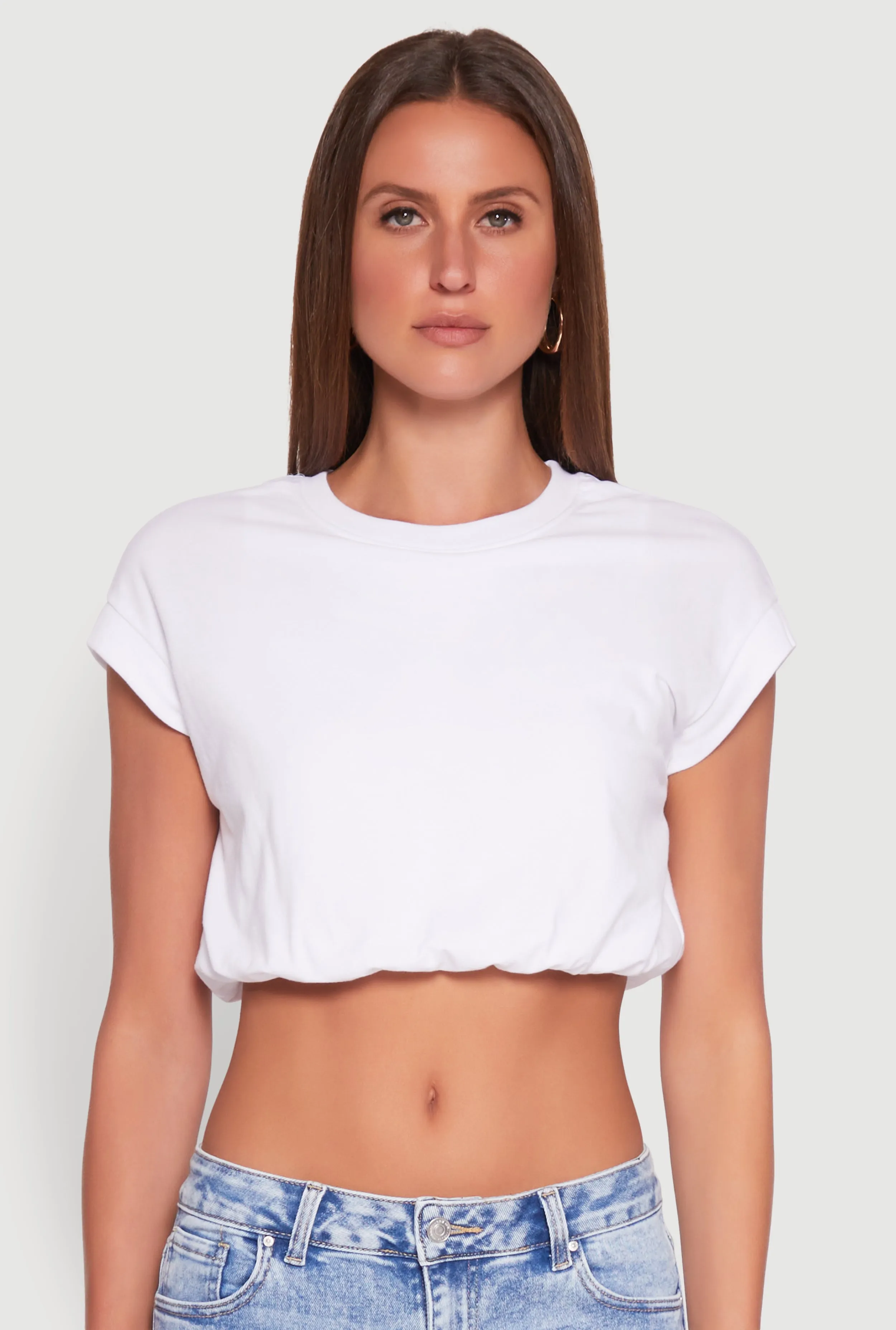 light layering Chic And Comfortable Bubble Hem Cropped Tee