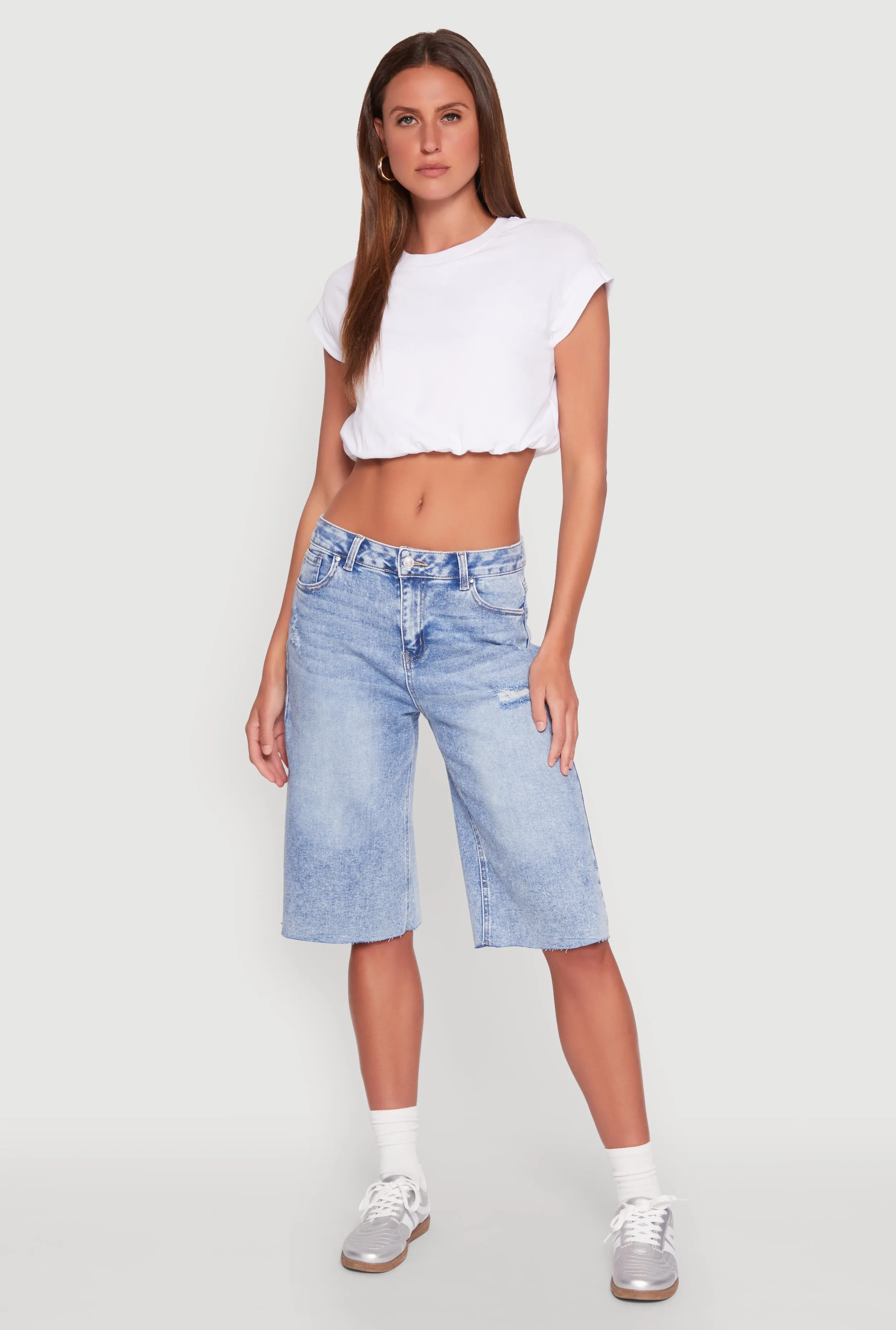 Bubble Hem Cropped Tee Light Trend