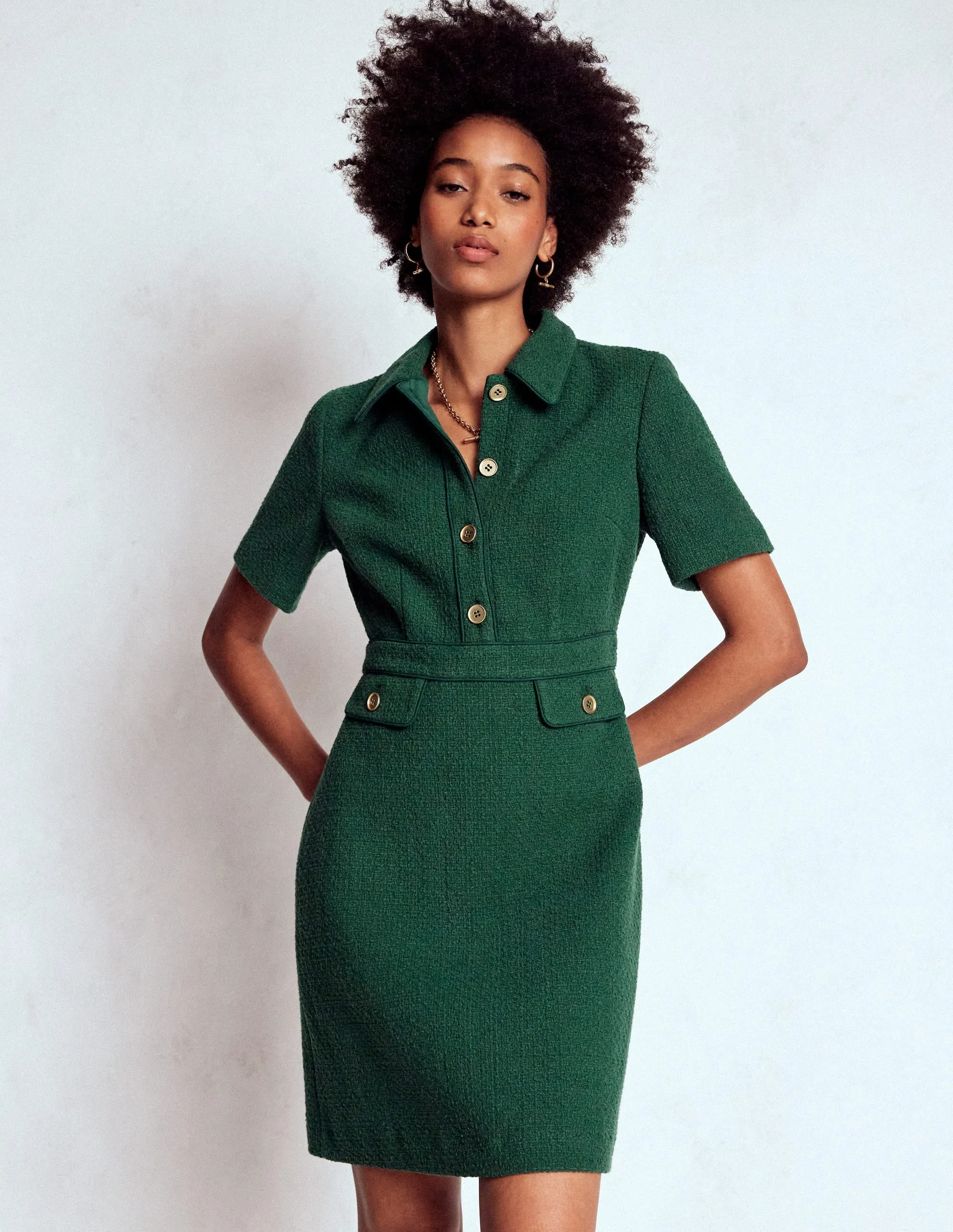 Eda Cotton Shift Dress-Emerald Night Uniform Drape Breathable Lining