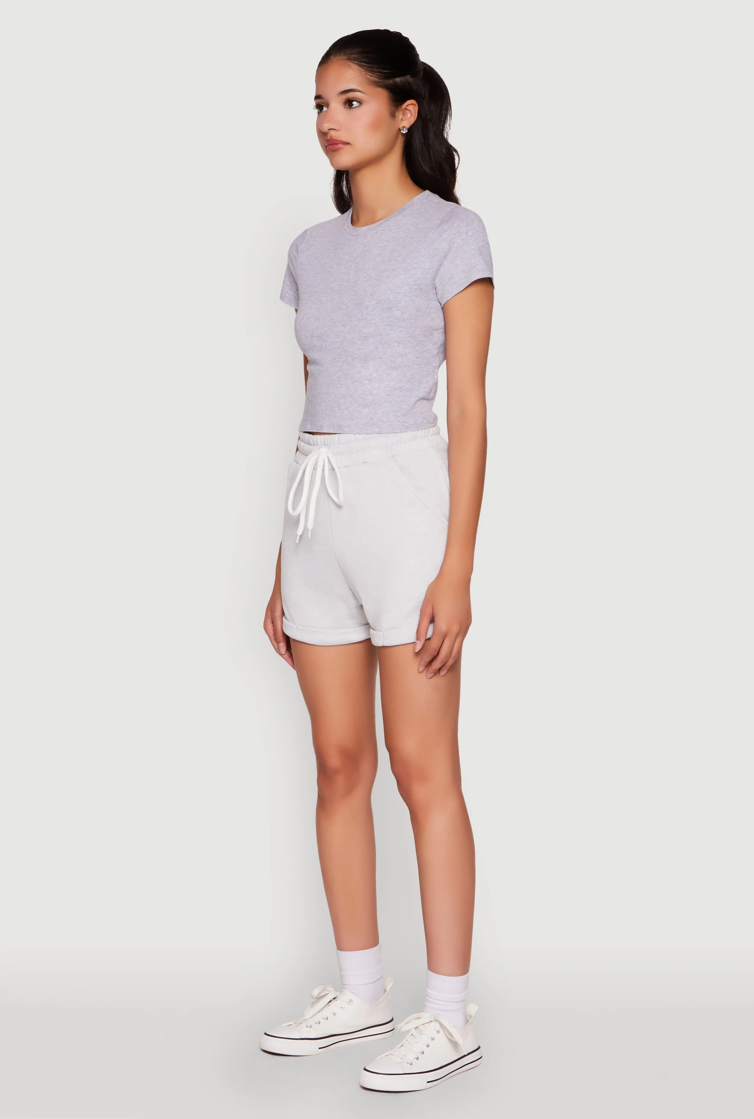 Chic Drawstring High Waisted Sweatshorts with Fixed Cuffs Non Cling Material