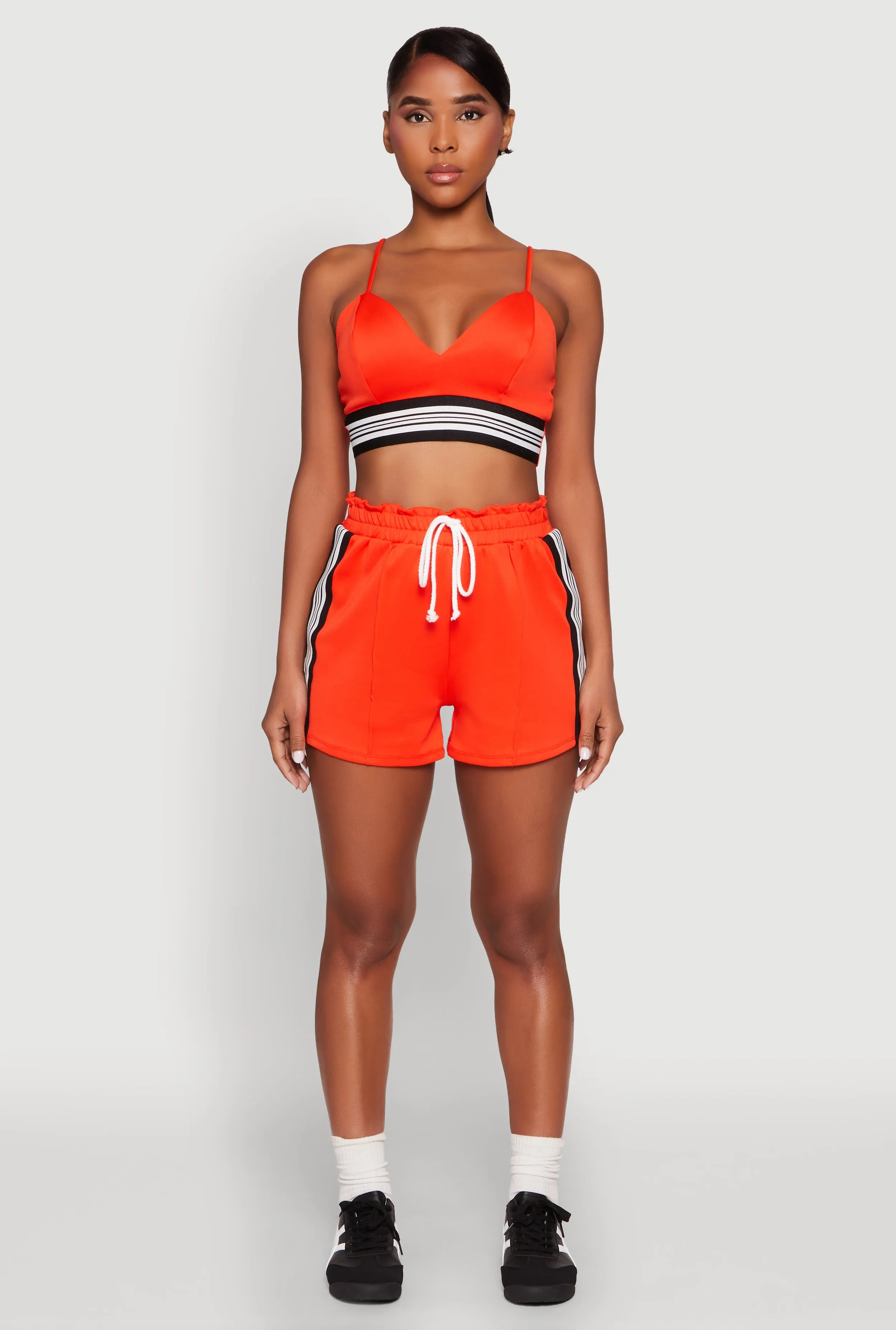 Contrast Side Stripe Paper Bag Waist Short MultiPurposeUtility Valentine's gift
