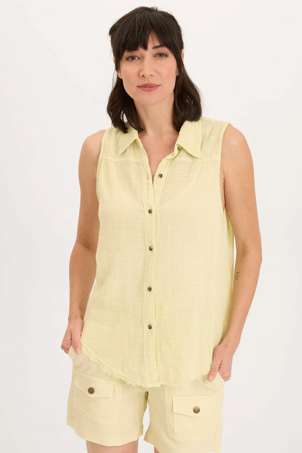 Breathable knit Otto Gauze Button-Up Tank