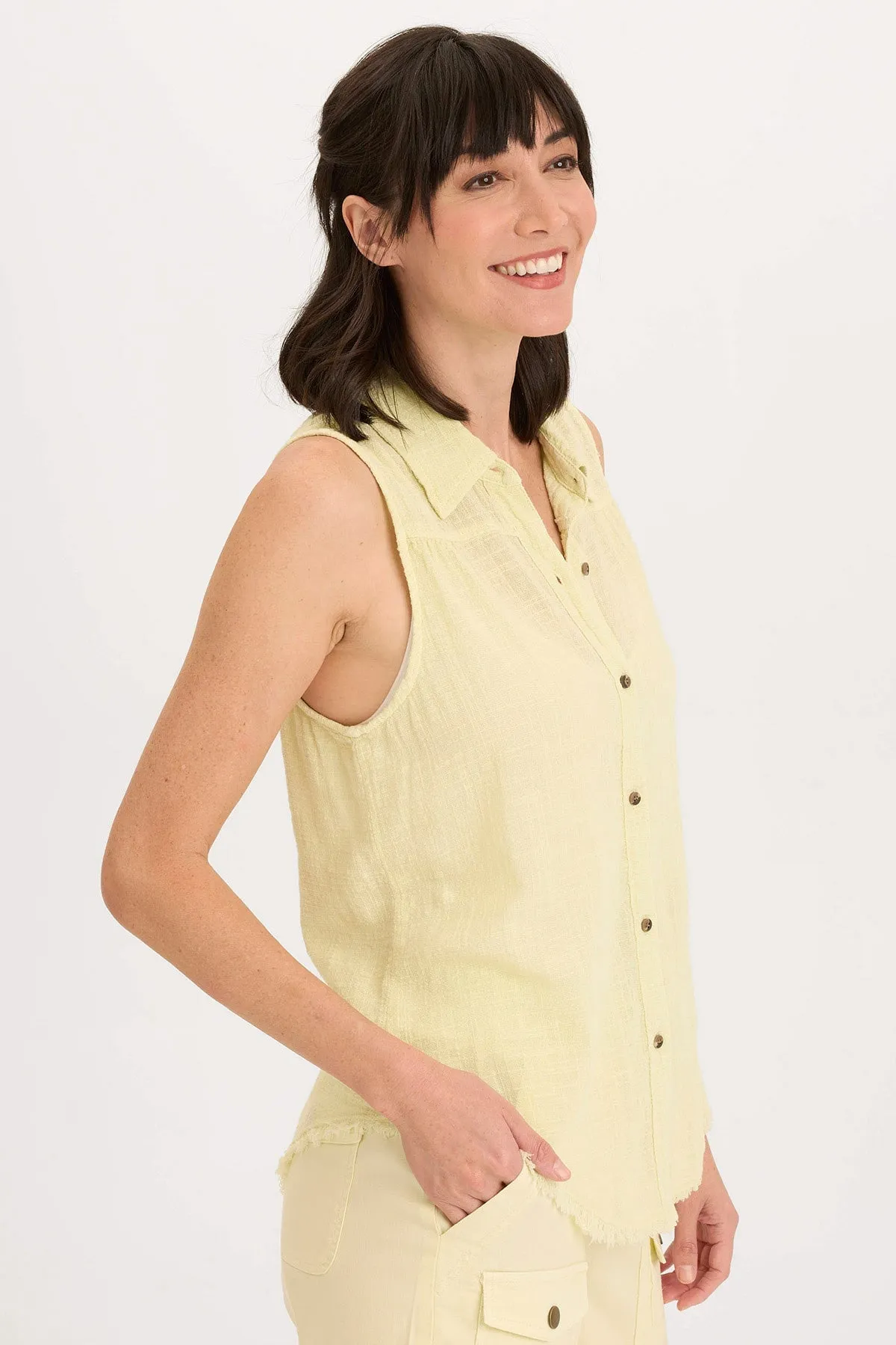 LayeredPanels Lean Glow Otto Gauze Button-Up Tank