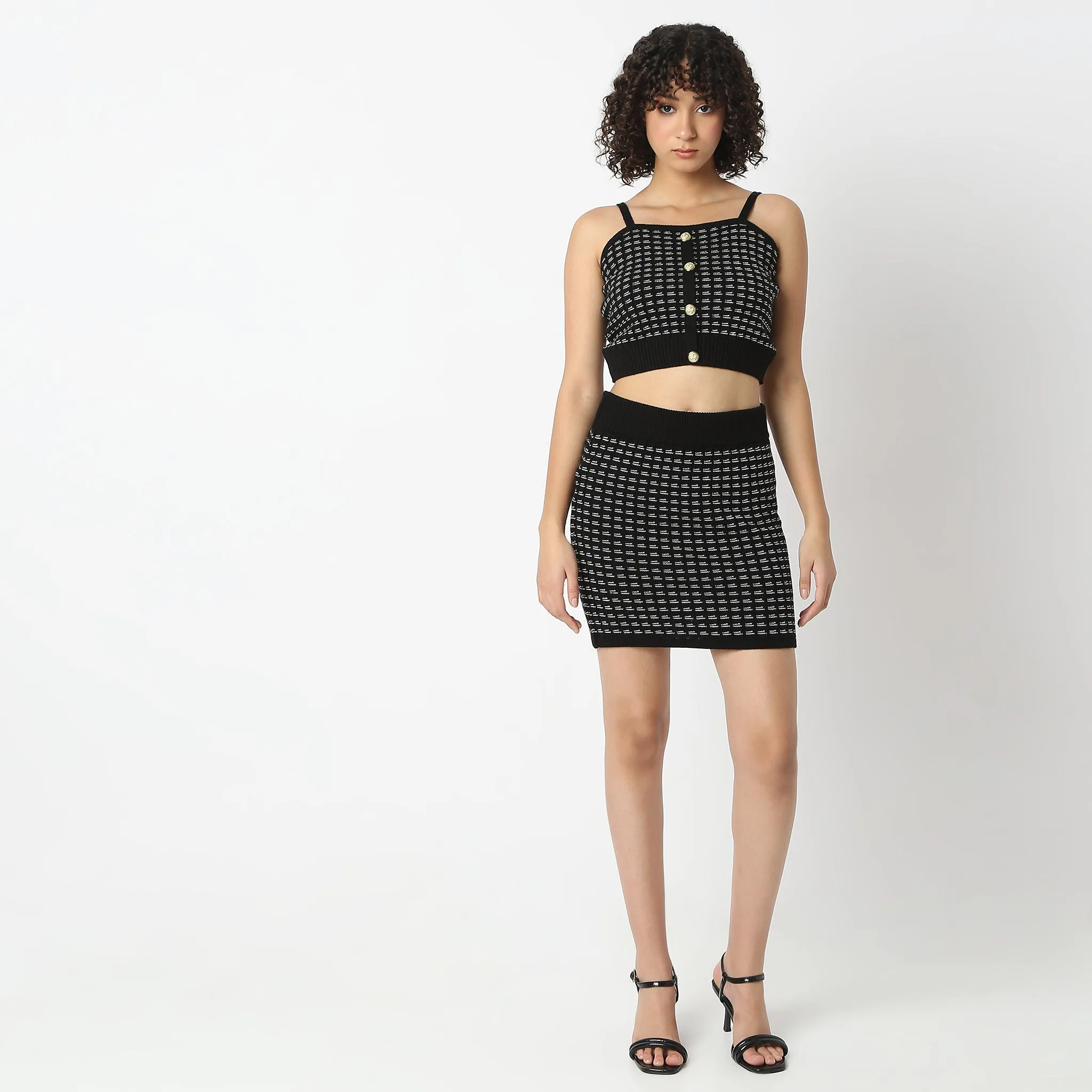ElasticBinding FlexibleCollarDesign Jacquard Above Knee Skirt