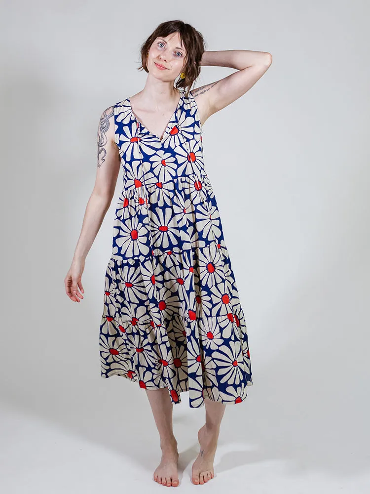 Thais Tiered Sleeveless Dress - Navy Floral OrganicCotton Art Core