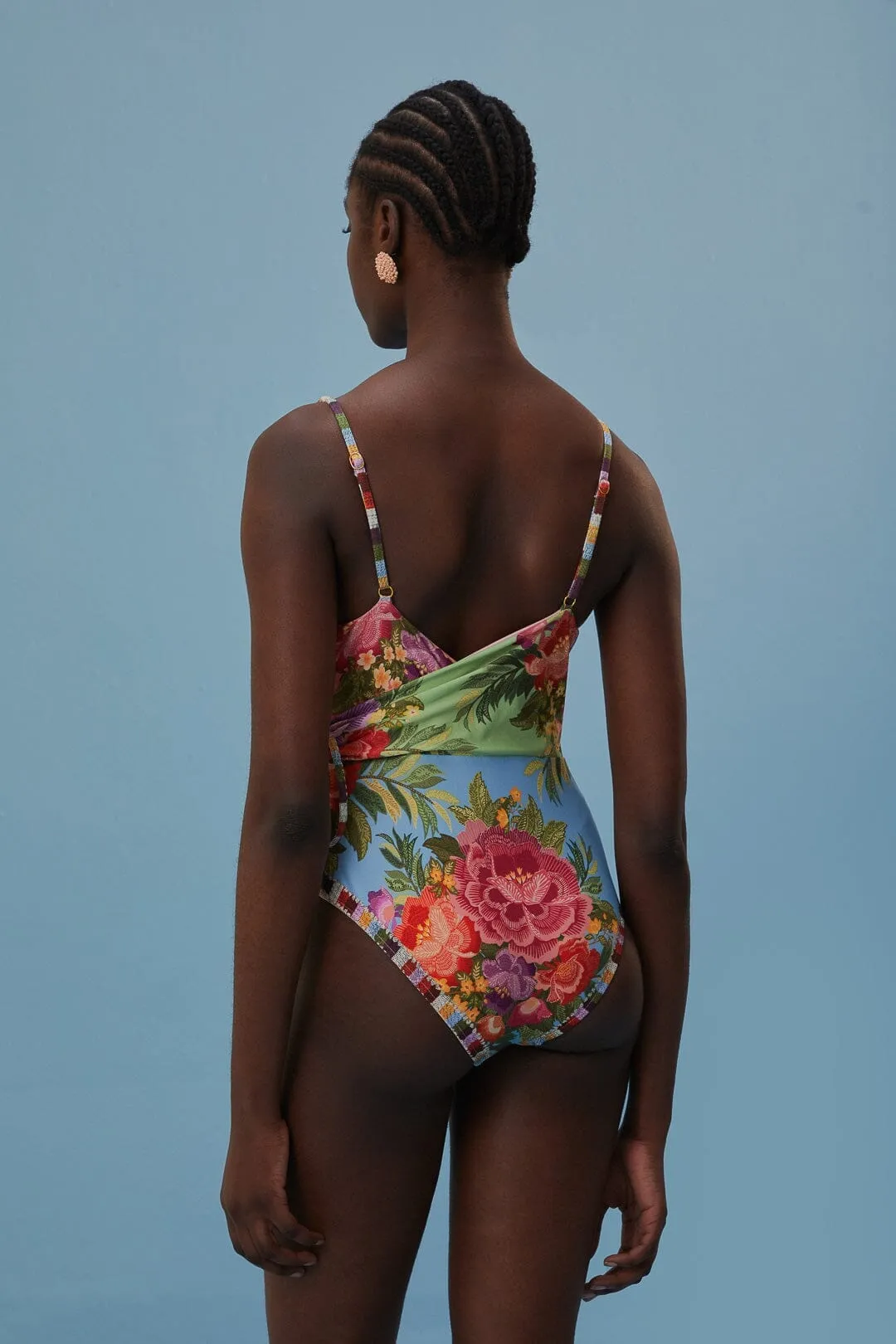 Flower Scarves One Piece Swimsuit Reinforced Gusset Structure