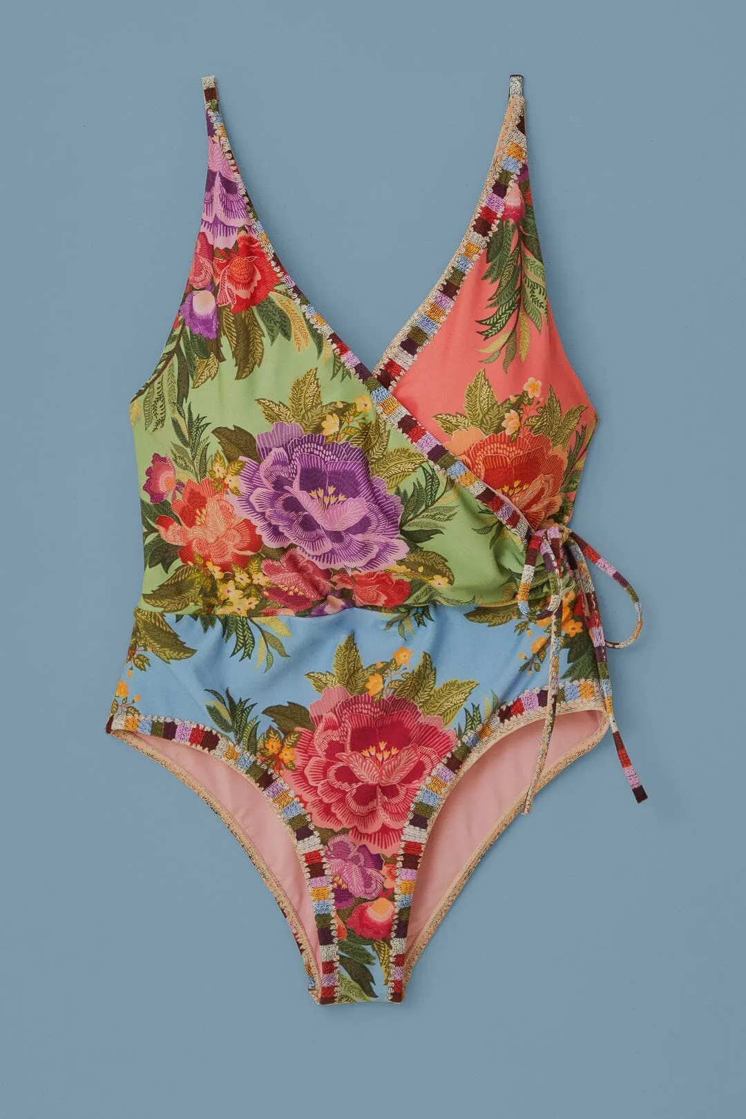 Colorfast Material Flower Scarves One Piece Swimsuit