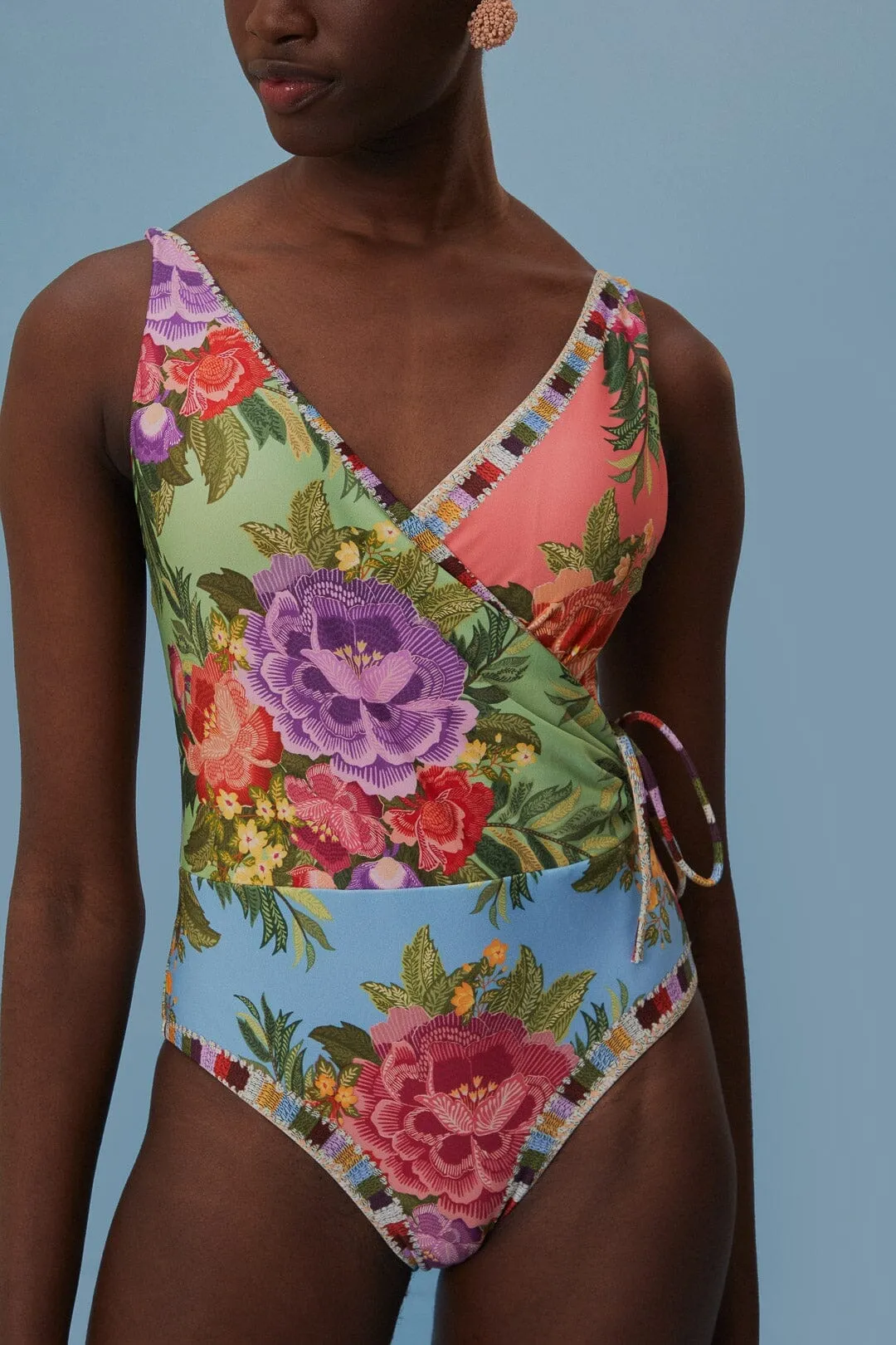 Non slip grip Chafe Resistant Edging Flower Scarves One Piece Swimsuit