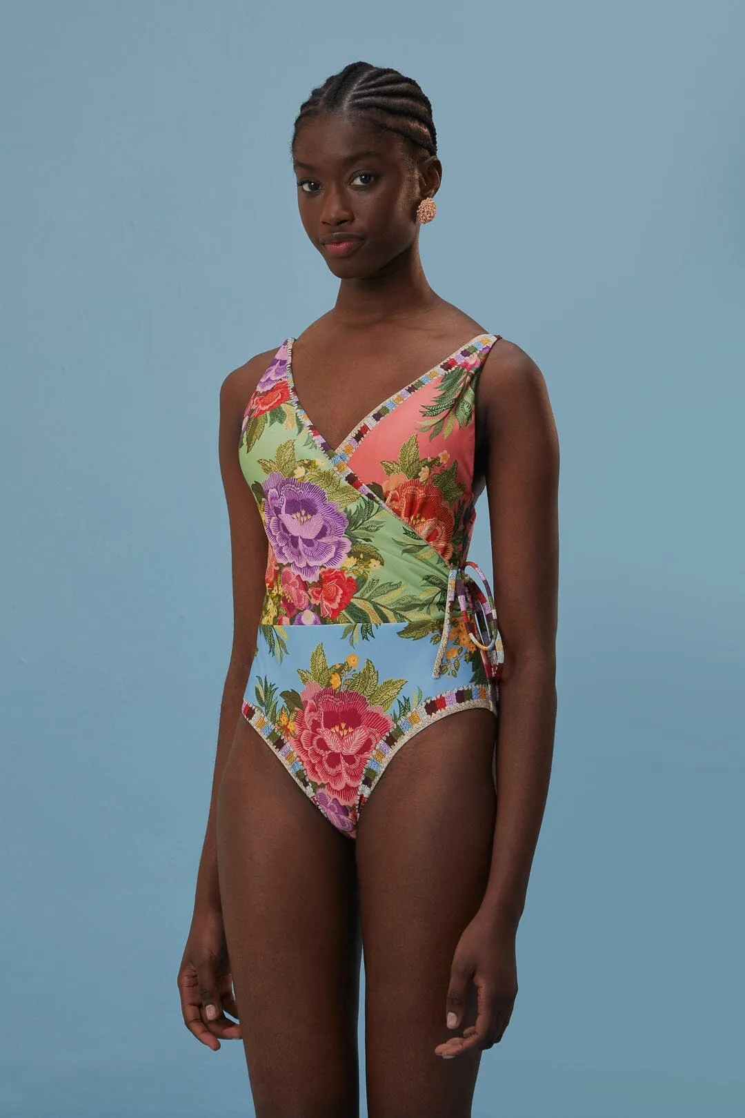Saltwater Proof Stitch Reinforcement Flower Scarves One Piece Swimsuit